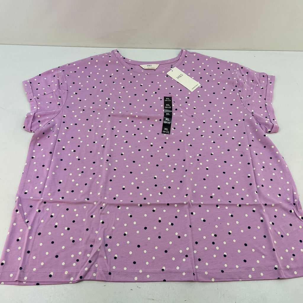 M&S Ladies Pyjama Set UK XL 20-22 Cool Pink with Spots Long Leg Short Sleeve New