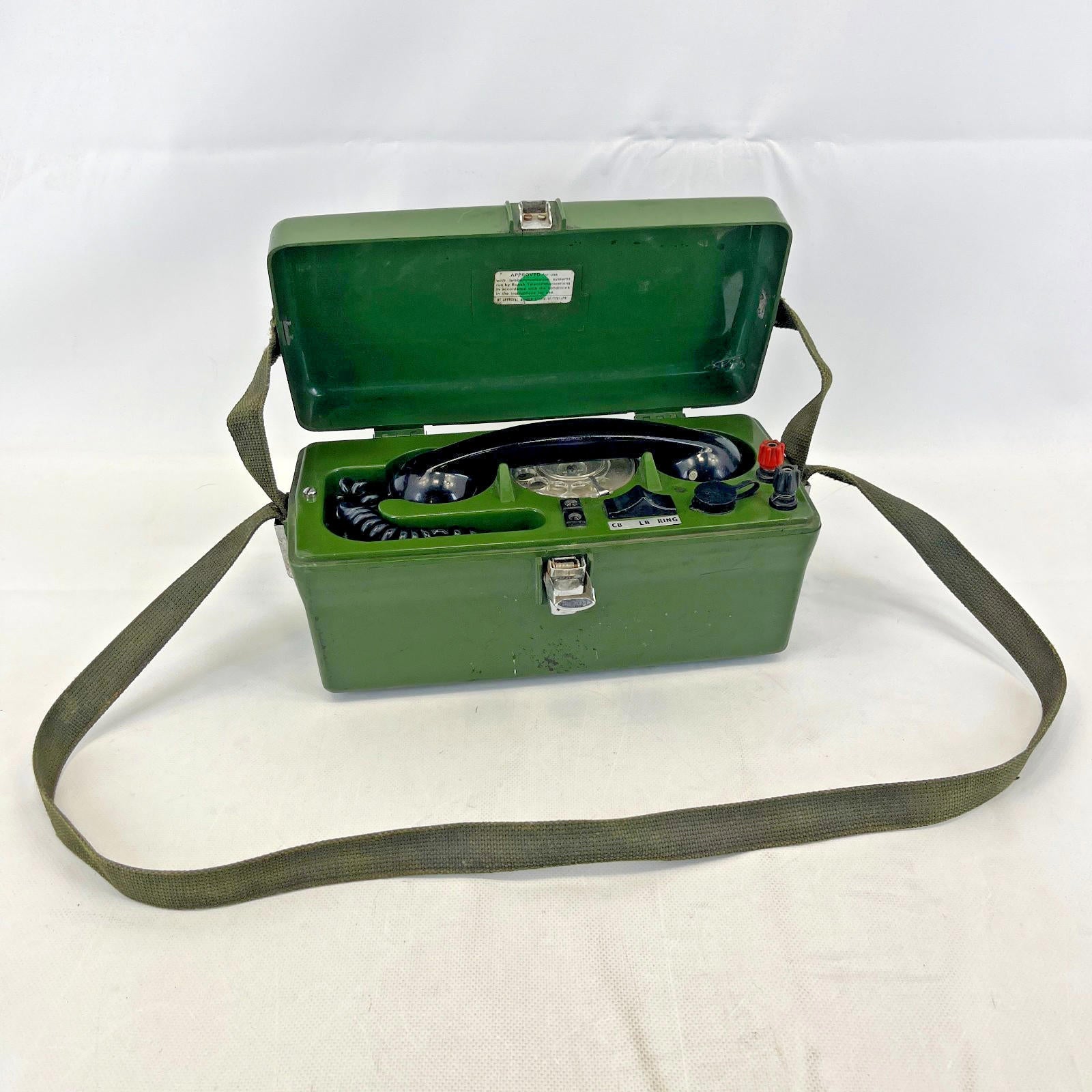 British Army Linesman Field Phone Telephone in Green with Strap