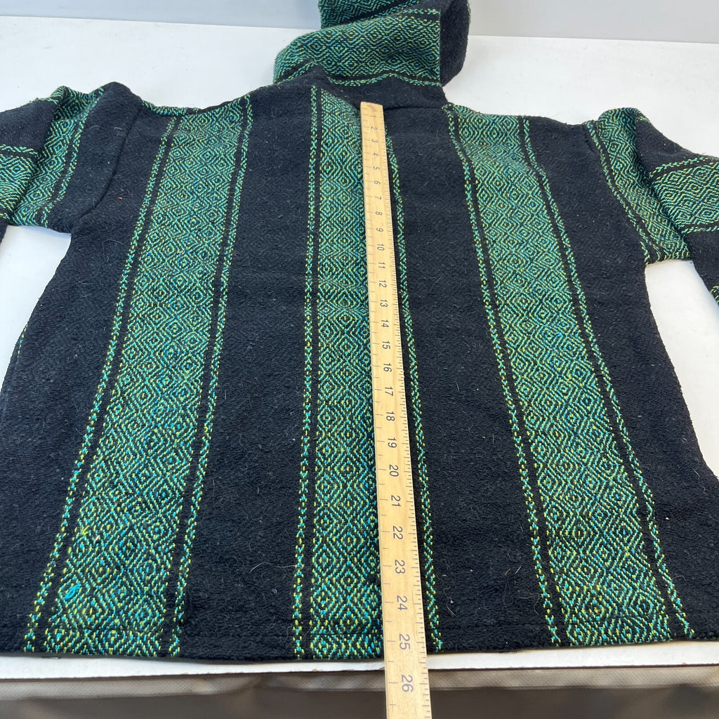 No Bad Days Mexican Baja Hoodie Pullover Hippie Festival Green Stripe Small