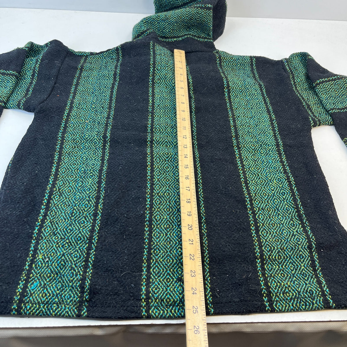 No Bad Days Mexican Baja Hoodie Pullover Hippie Festival Green Stripe Small