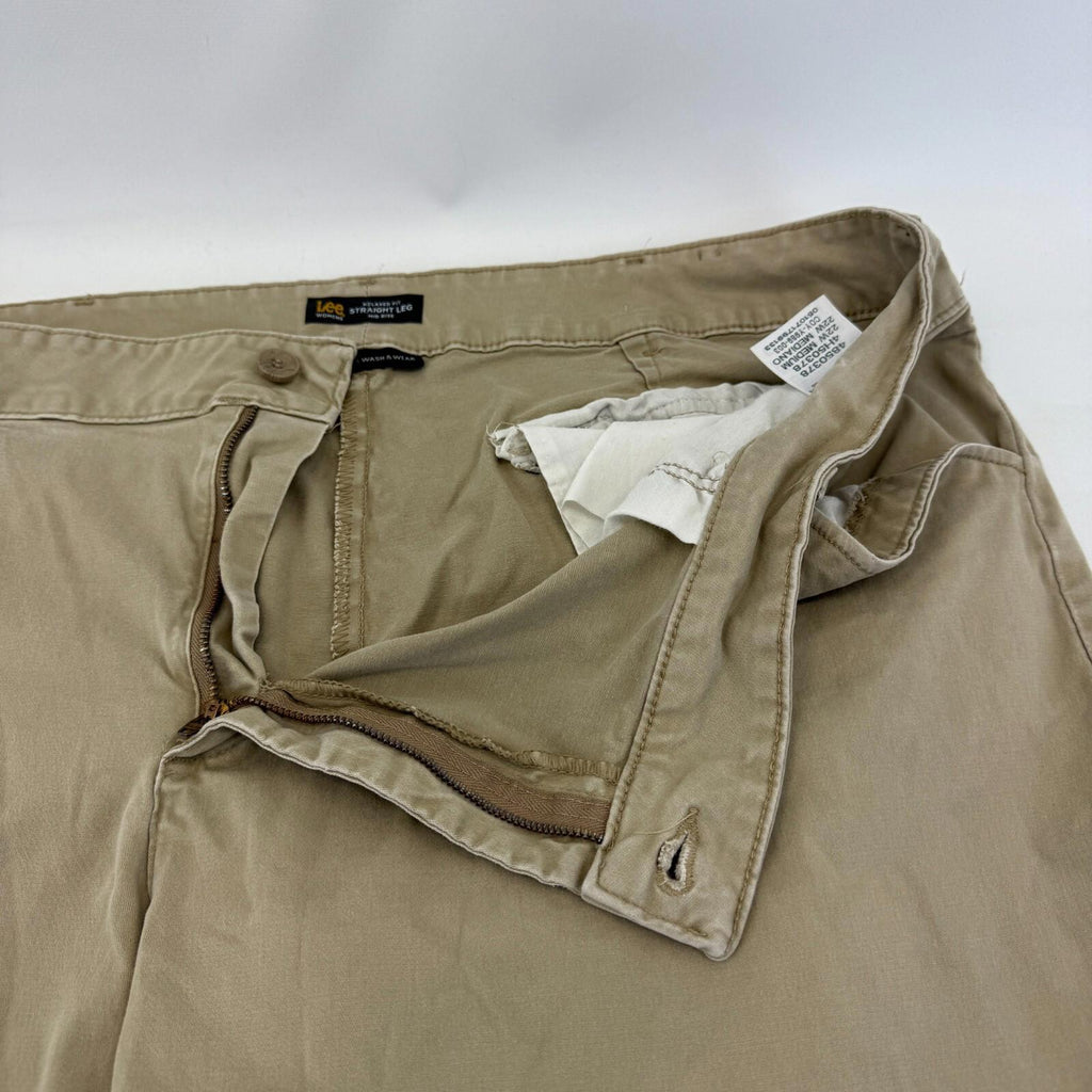 LEE Chino Trousers Cotton Blend Beige Relaxed Straight Leg Mid Rise size 22