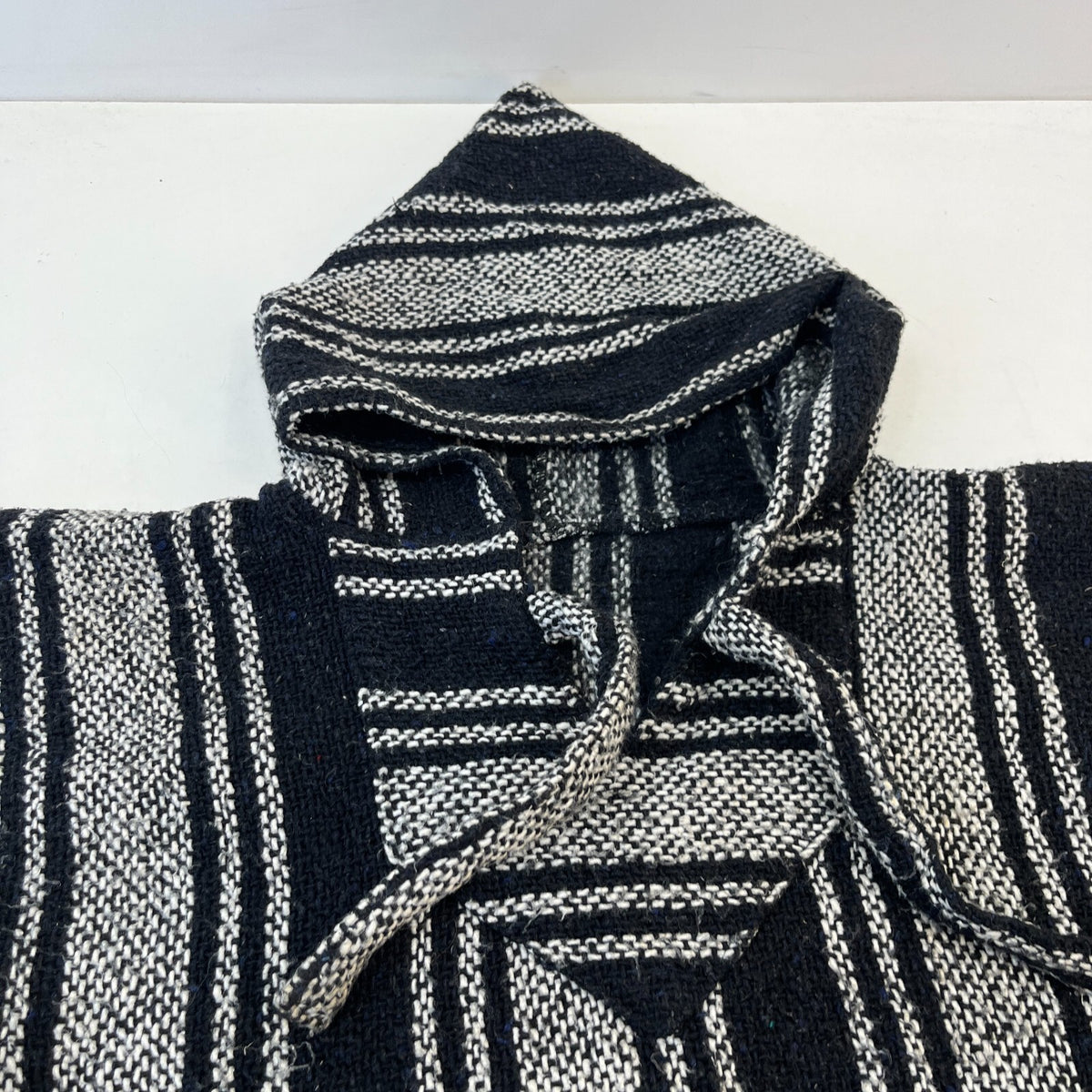 Genuine Mexican Baja Hoodie Pullover Hippie Festival Black/Grey UK size M