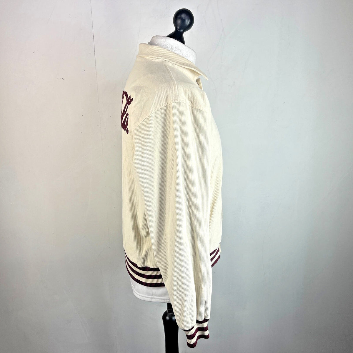 Rare Alma de Ace Coca Cola Micro Cord Varsity Jacket size Small in Cream