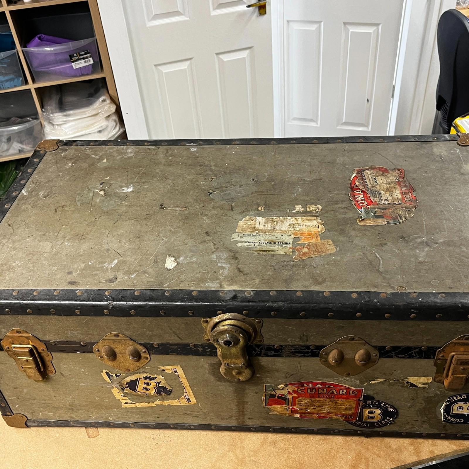 Large Rare Antique Cunard White Star Line Wooden Travelling Trunk Smith's London