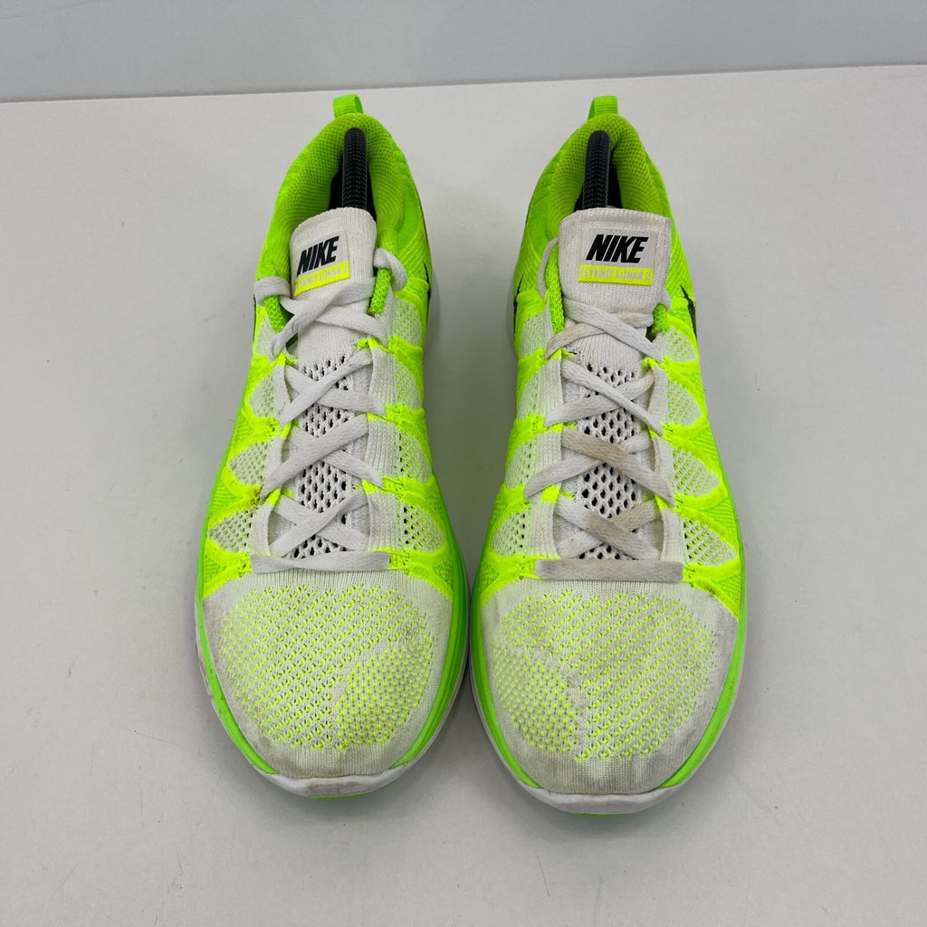 Nikes Flyknit Lunar 2 Womens Trainers Running Shoes Fluro Green & White UK 7.5