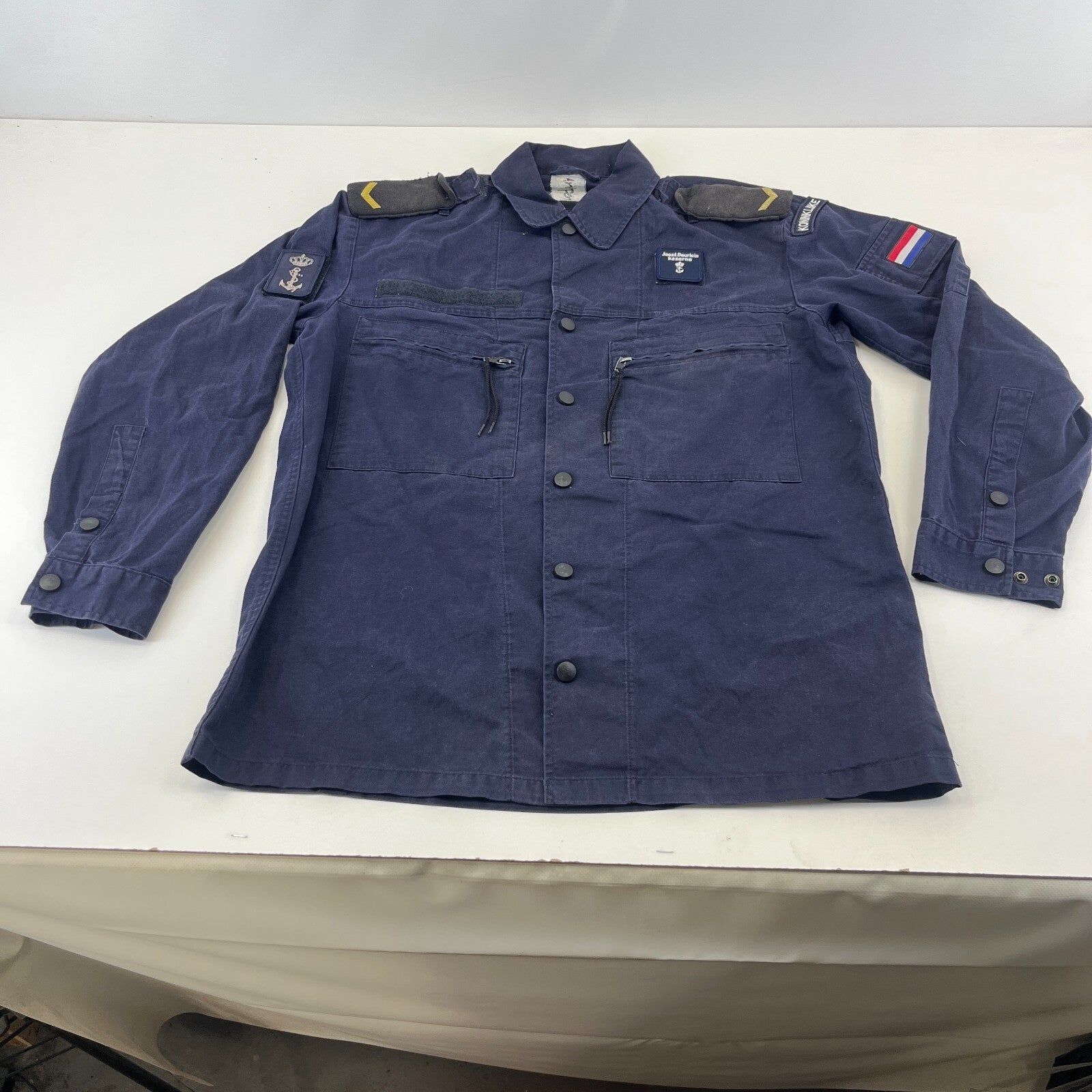 Vintage Dutch Navy Chore Jacket Blue Field Coat 80s size Large