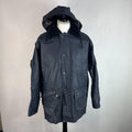 Glengreen Men's Waxed Jacket with Removable Hood in Navy Blue size Medium