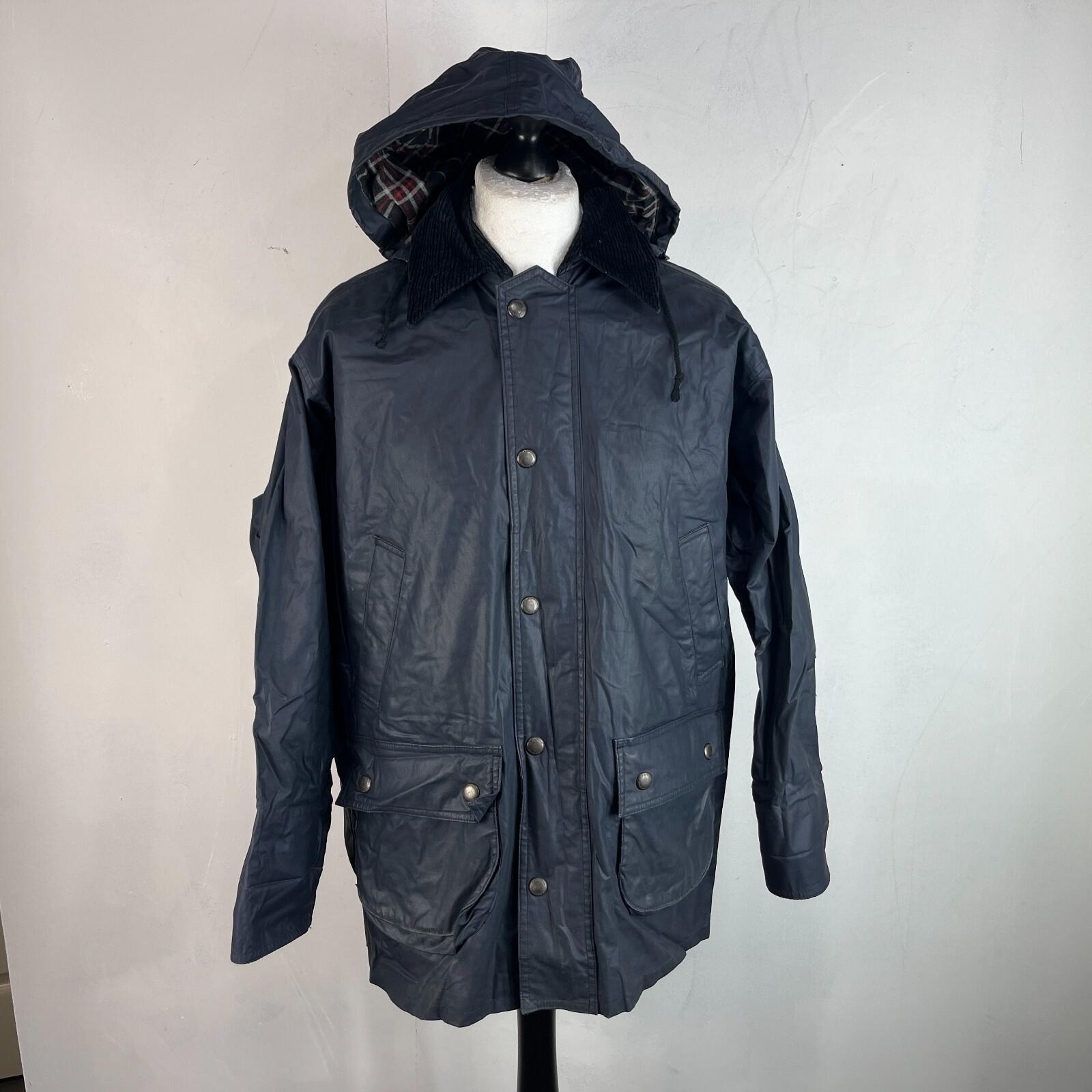 Glengreen Men's Waxed Jacket with Removable Hood in Navy Blue size Medium
