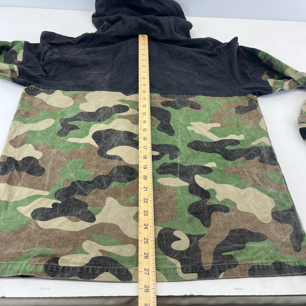 CSBL Mens Hooded Pullover Distressed Look Denim Jacket Black & Camo size S