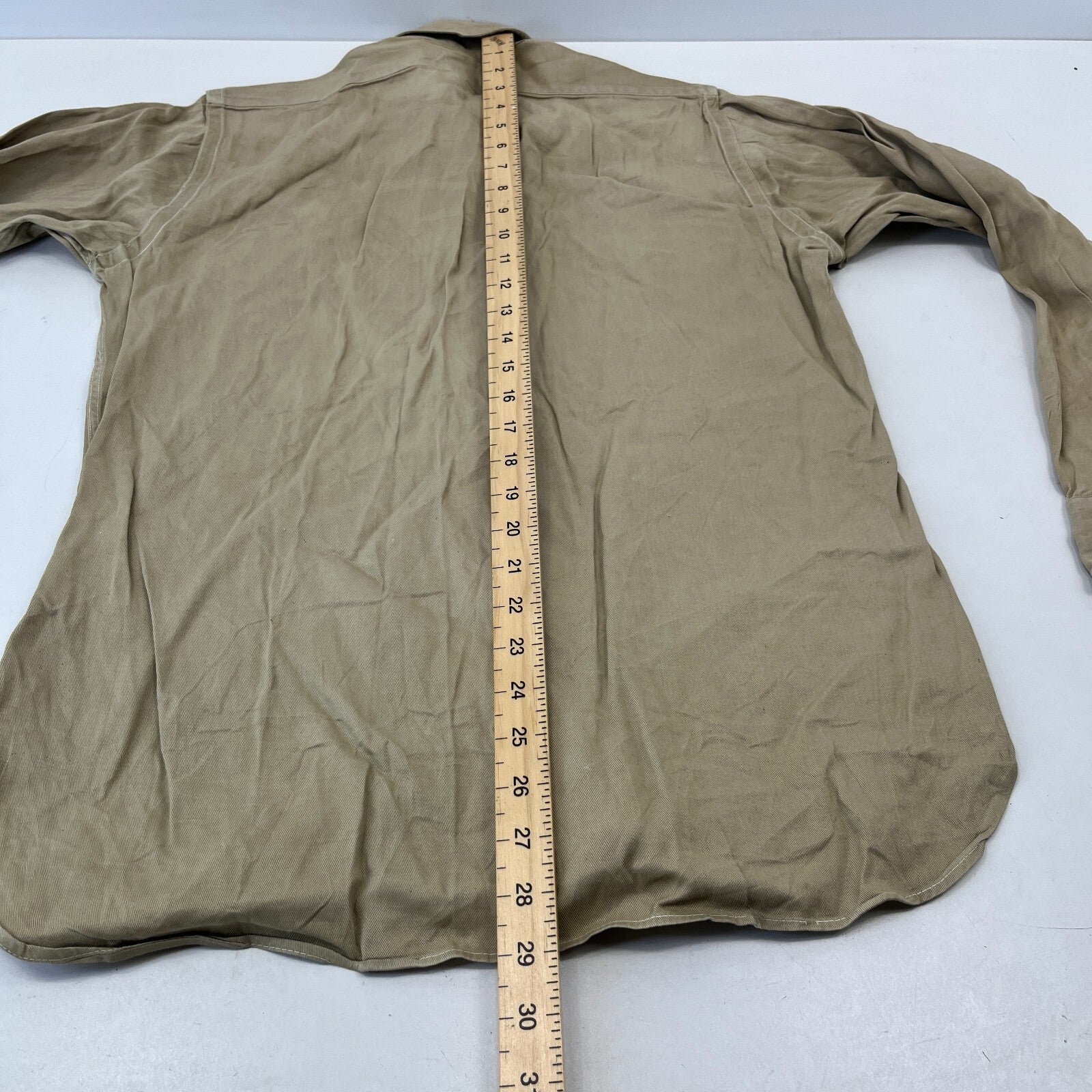 Vintage American Army Military Long Sleeve Twill Shirt +Badges Khaki Brown Large