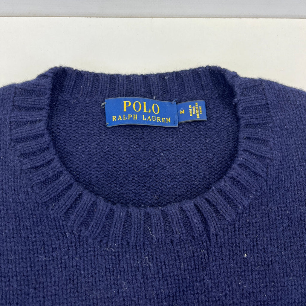 Polo Ralph Lauren Jumper Womens Medium Navy Blue Bear Wool Knit Pullover Sweater
