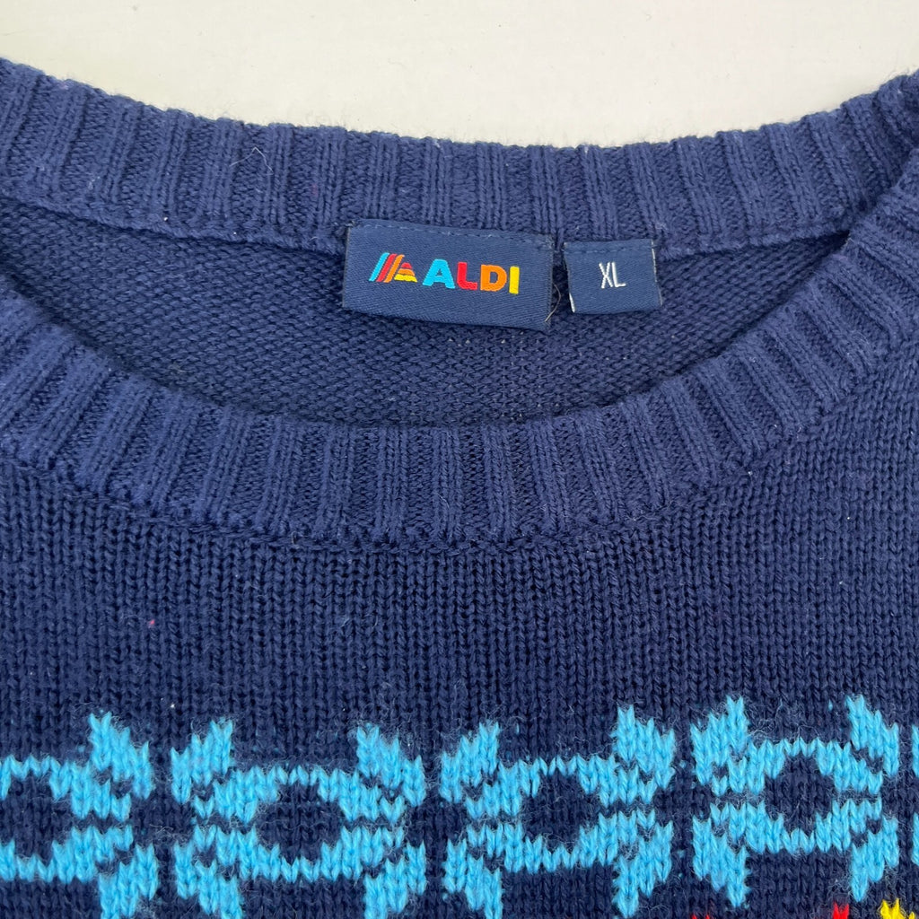 Vintage Aldi Christmas Jumper size XL Unisex - Blue/Red
