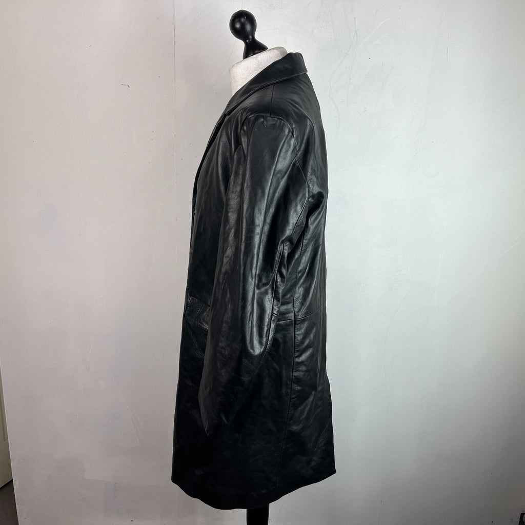 hElium Men's Leather Overcoat Jacket Black size L Vintage Insulated Casual Coat