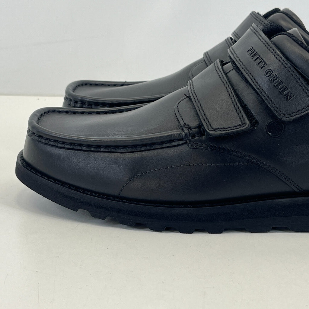 Pretty Green Harrow Easy Fasten Shoes Moccasin Loafers Mens Black Leather UK 8.5