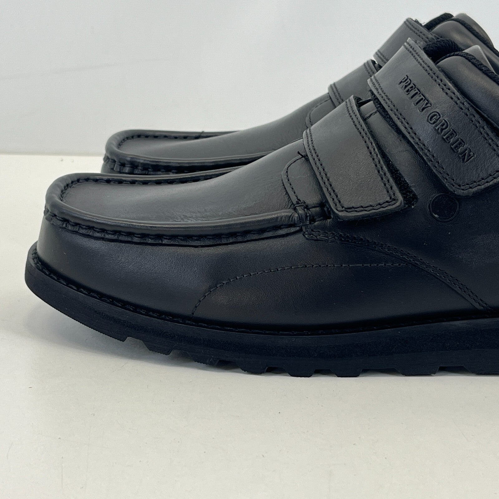 Pretty Green Harrow Easy Fasten Shoes Moccasin Loafers Mens Black Leather UK 8.5