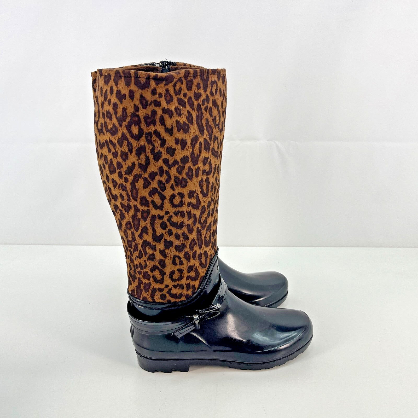 Women's Festival Boots Wellies Textured Leopard Print on Brown size UK 5 - EU 38