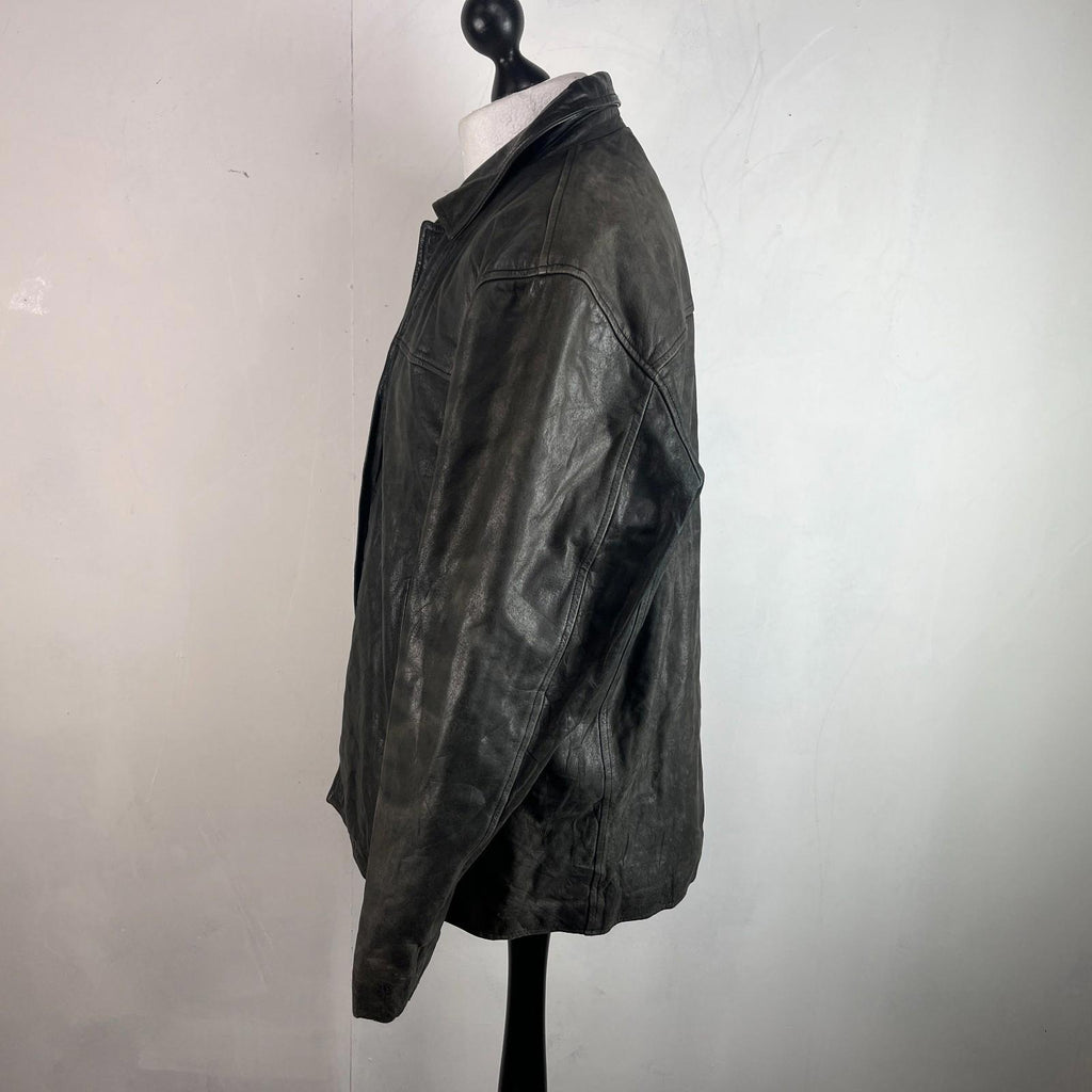 Redskins Vintage Distressed Look Black Leather Mid Length Jacket Men’s size 3XL