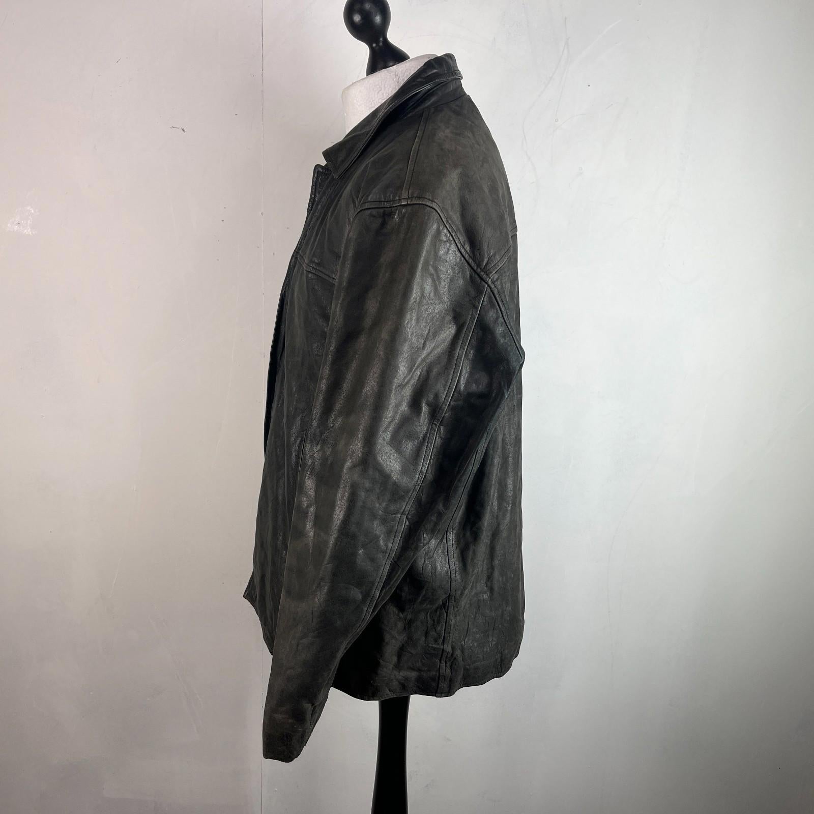 Redskins Vintage Distressed Look Black Leather Mid Length Jacket Men’s size 3XL