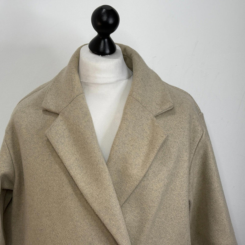 Pull & Bear Women's Light Beige Camel Overcoat size Large Smart Casual Coat