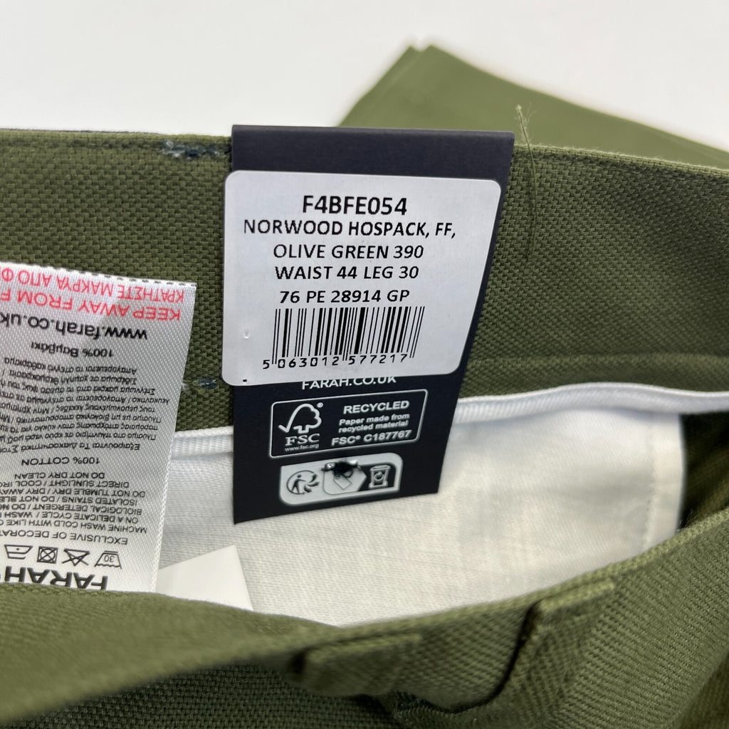 Farah Norwood Hopsack 100% Cotton Trousers Regular Fit W44" L30" Olive Green