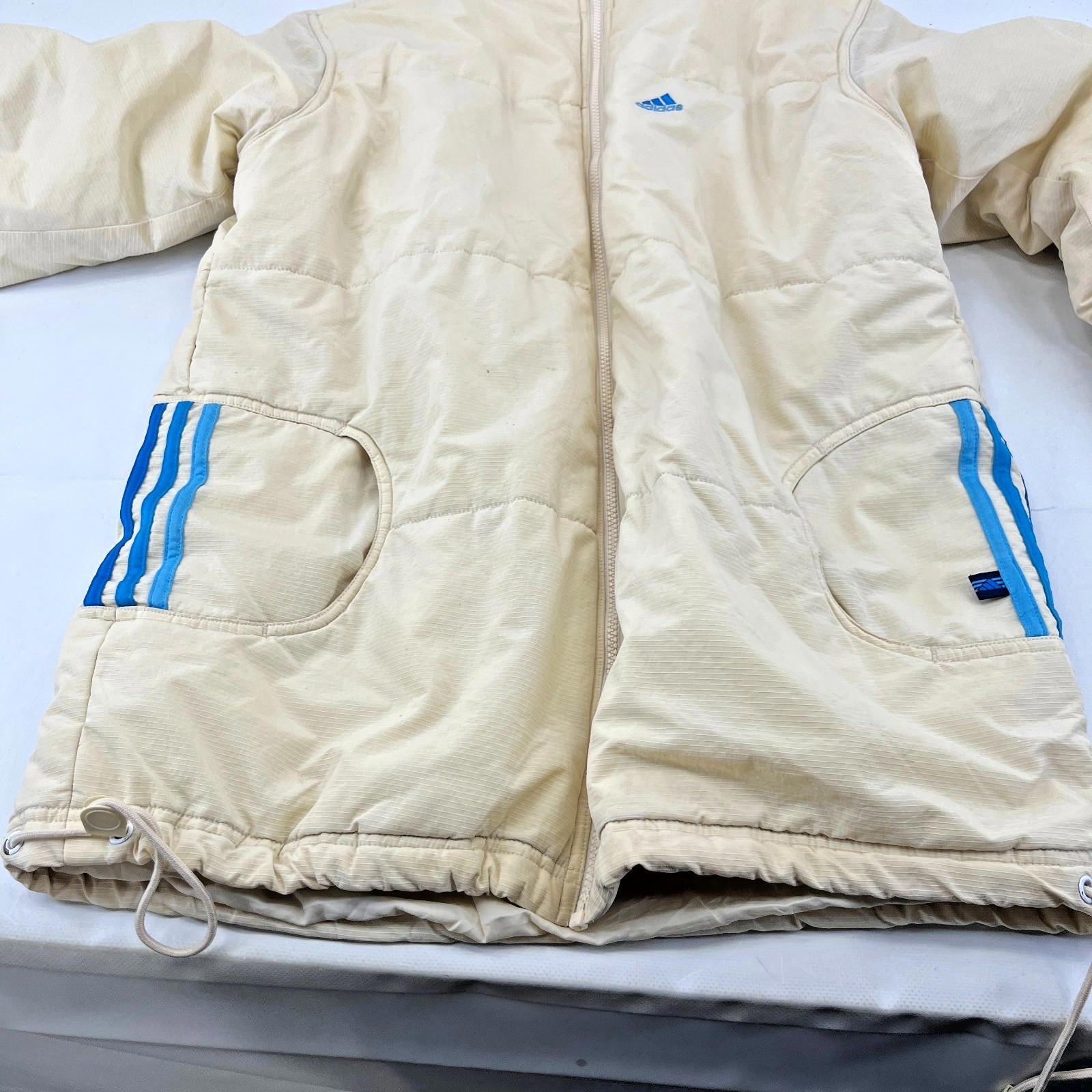 Vintage 90s Adidas Quilted Jacket Coat Y2K Rare Classic Light Yellow size L