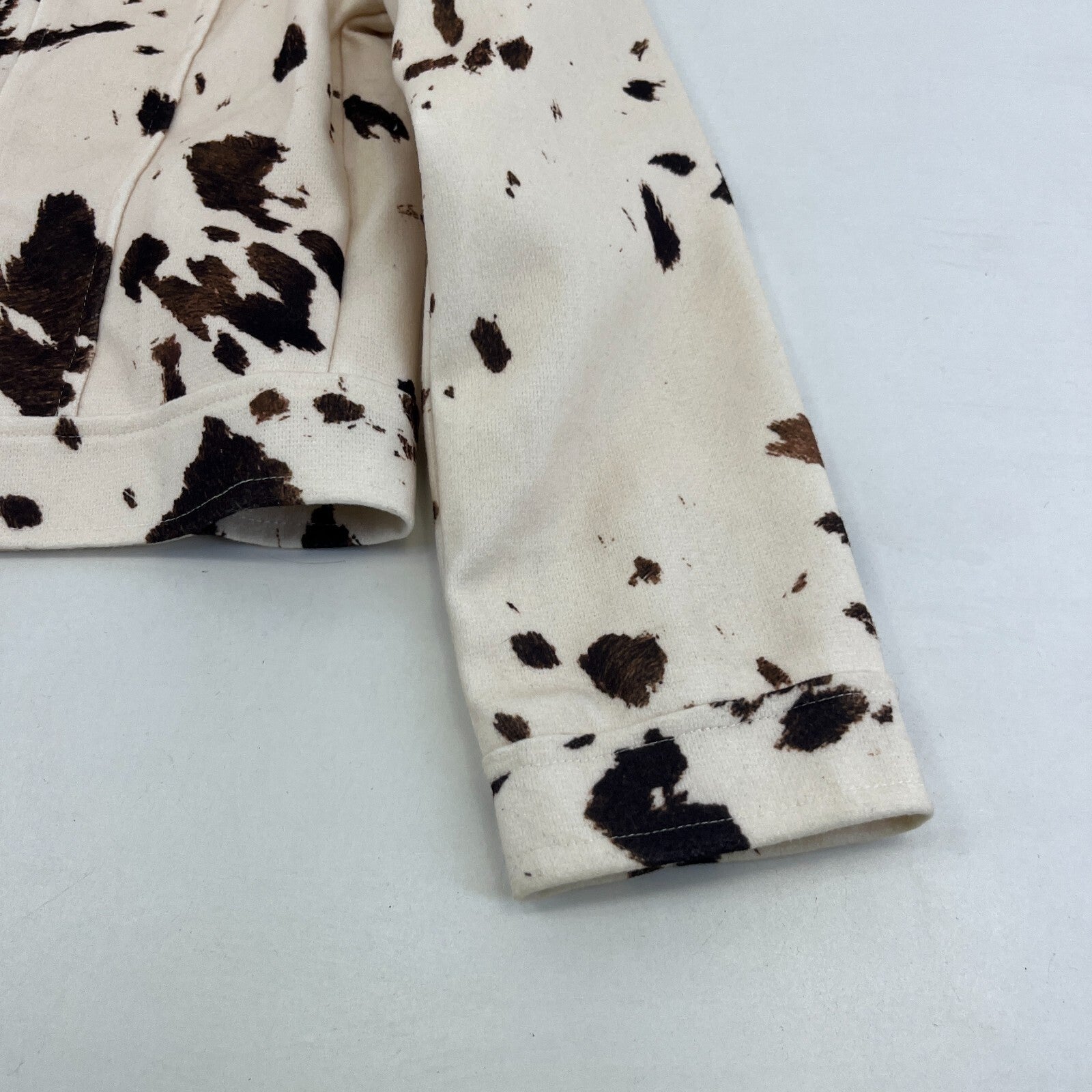 Women's Cow Print Cropped Jacket Cotton Blend Cream/Brown size Small