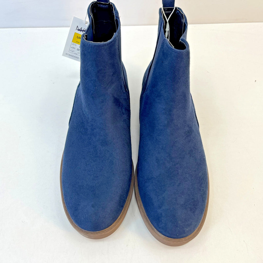 M&S Ladies Vegan Faux Suede Almond Toe Ankle Chelsea Boots Blue UK 6 EU 39.5