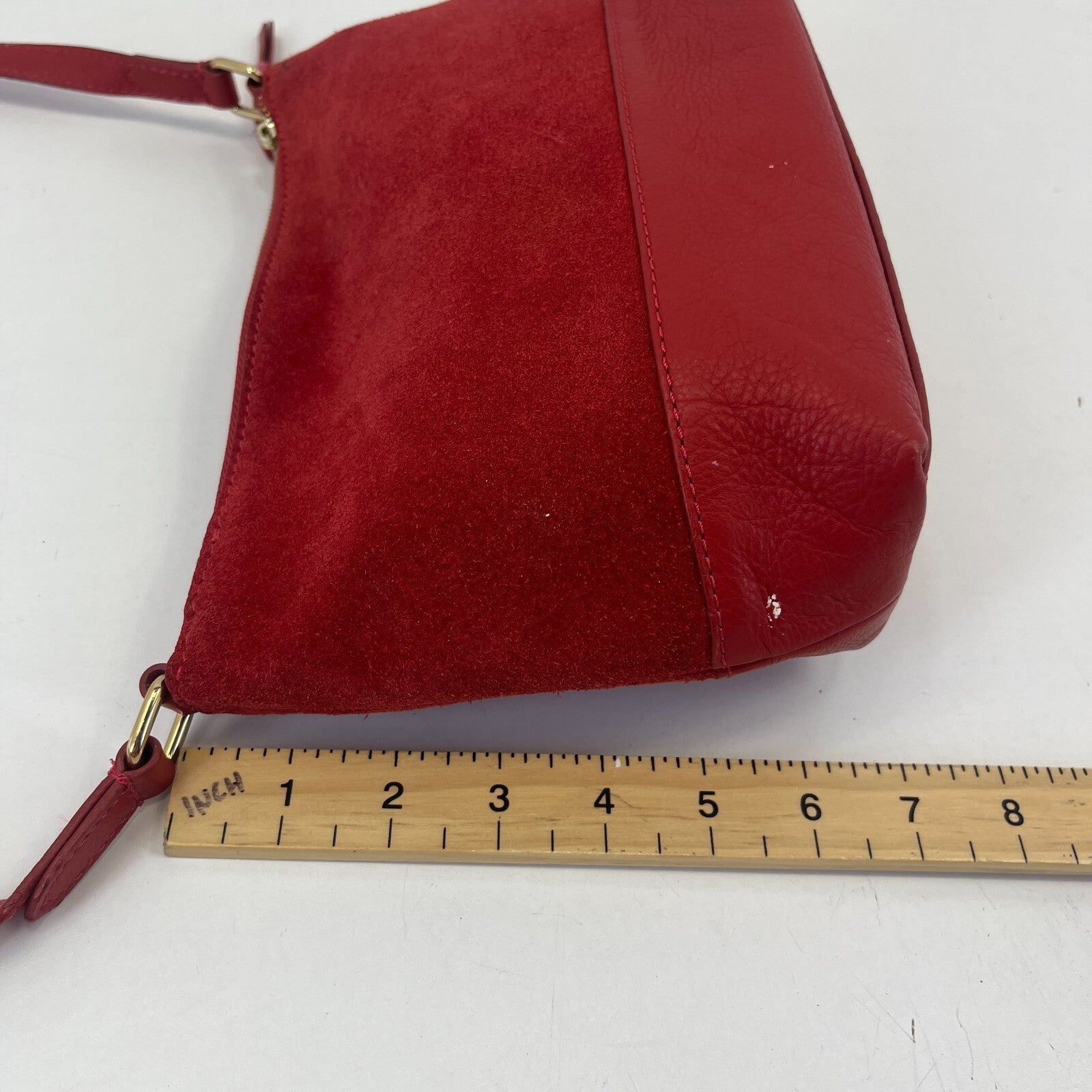 Monsoon Bright Red Suede Handbag Small Over the Shoulder Bag