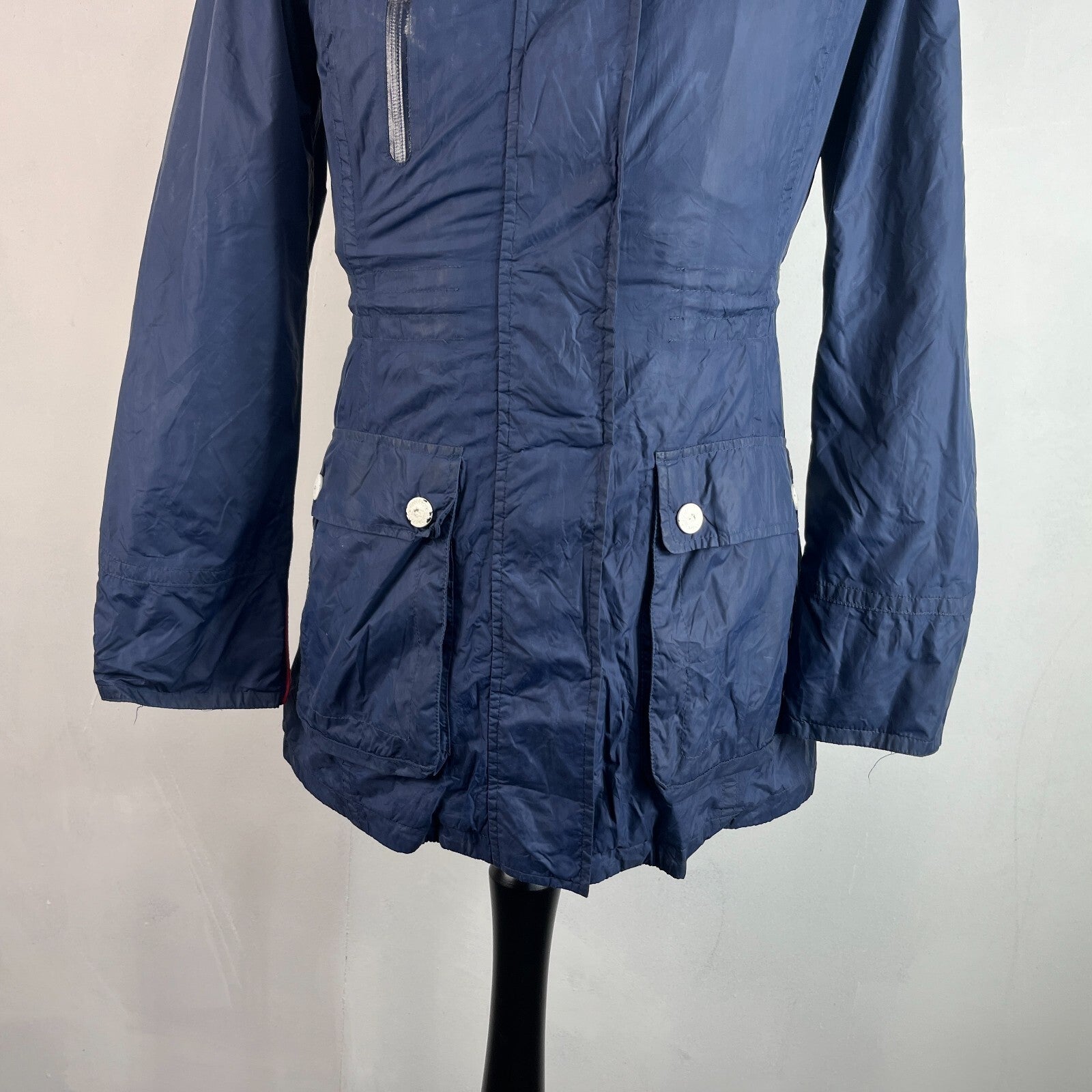 Henri Lloyd Waterproof Windbreaker Jacket Women’s size Small Navy Blue + Stow Hood
