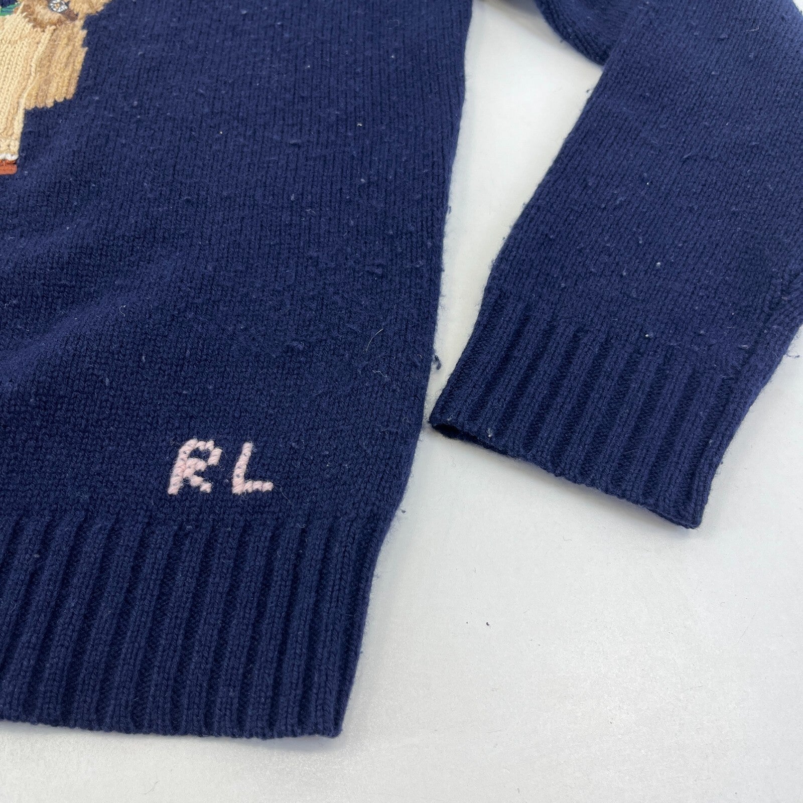 Polo Ralph Lauren Jumper Womens Medium Navy Blue Bear Wool Knit Pullover Sweater