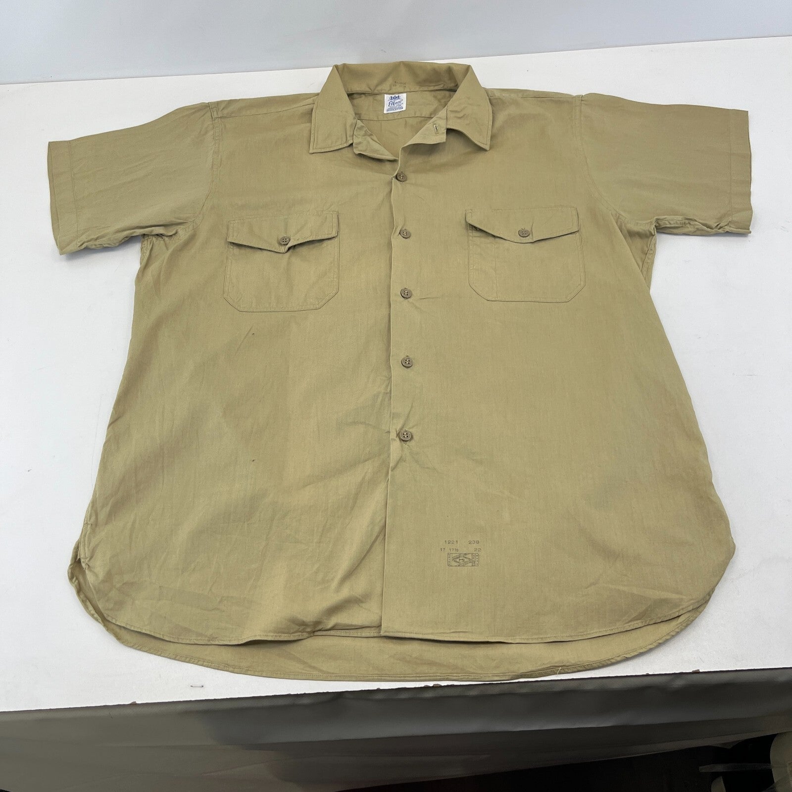Vintage Elbeco Reeves Khaki Sanforized Poplin Workwear Shirt US Military XL