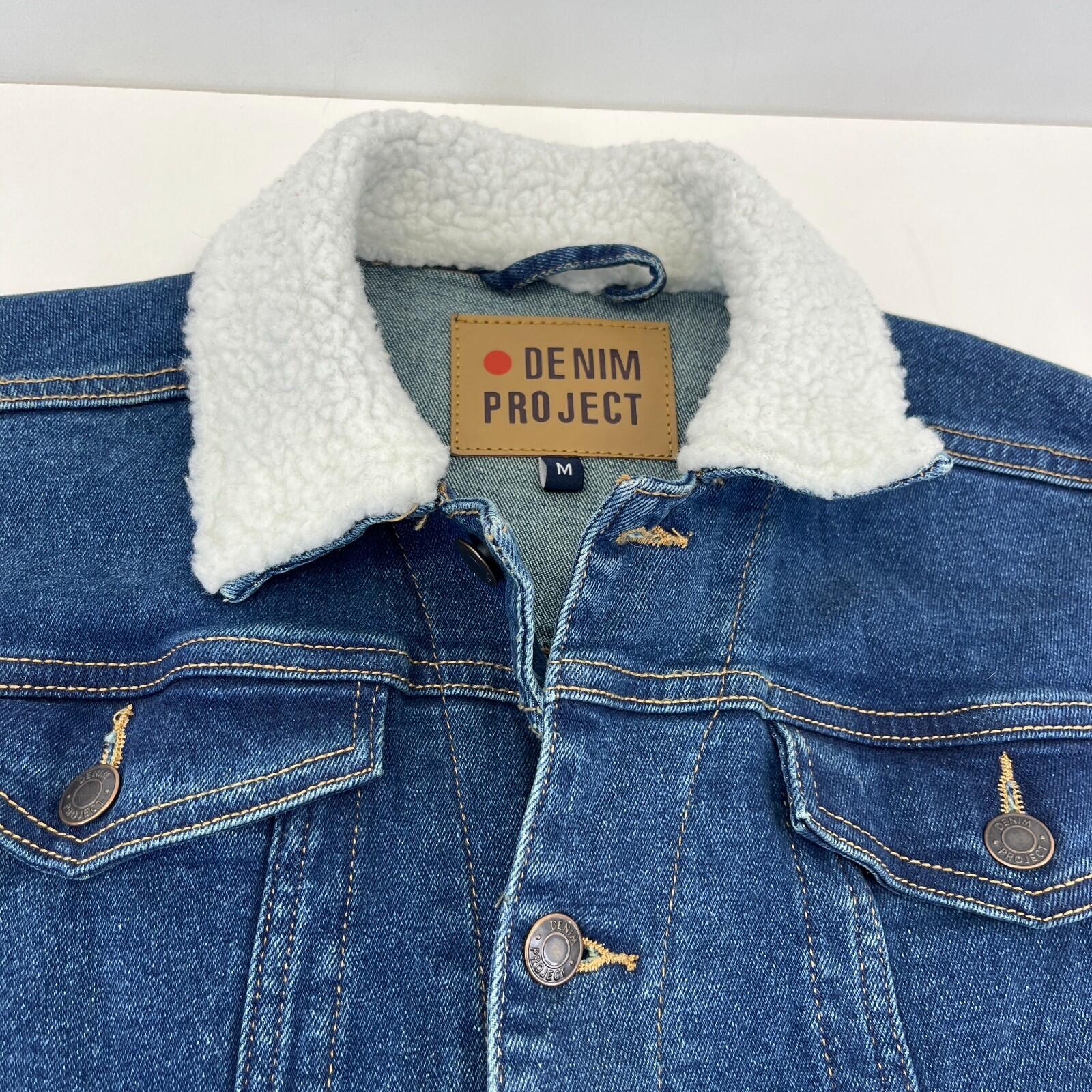 Denim Project Blue Denim Trucker Jacket with Sherpa Collar size Medium