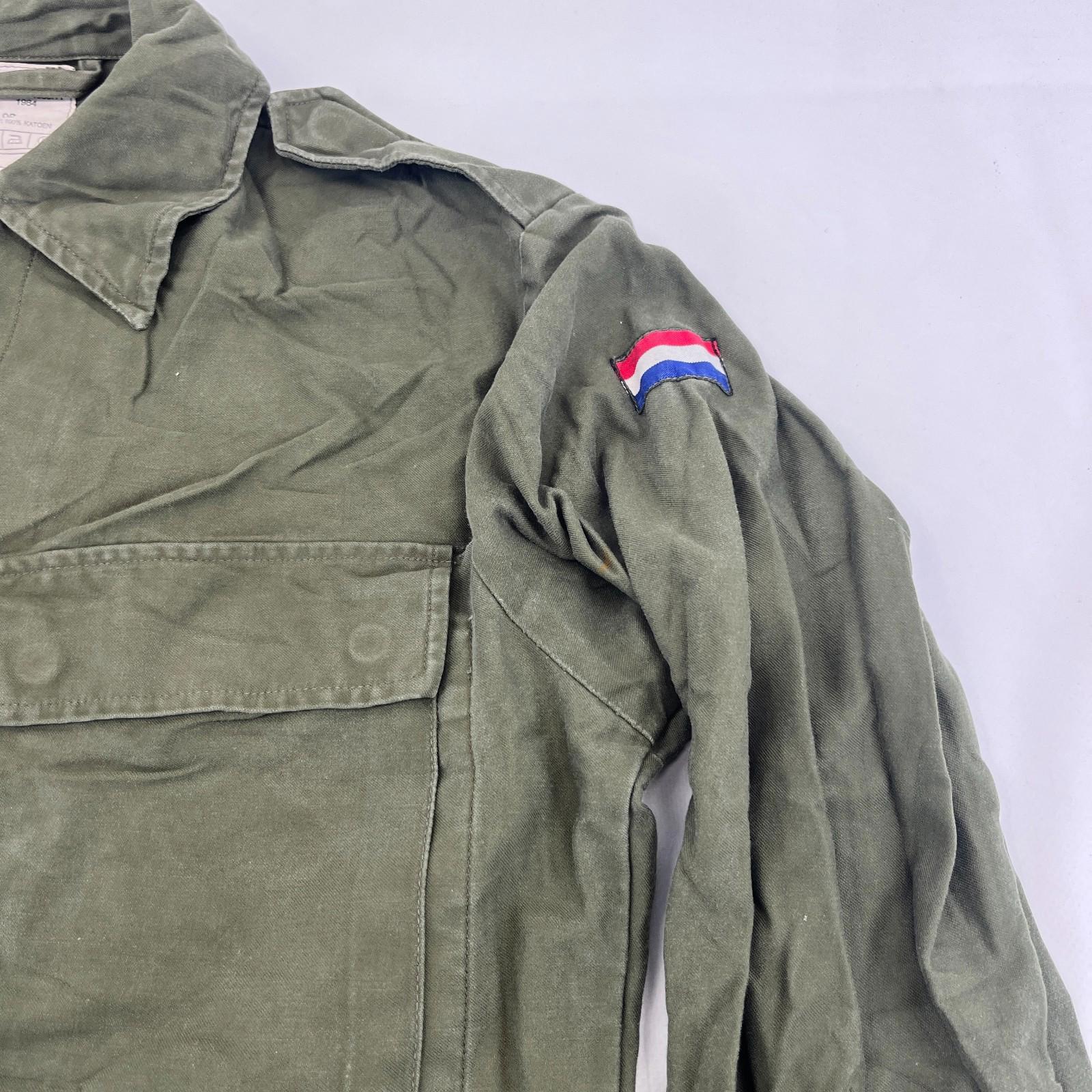 Vintage 1980s Dutch Army Shirt Green Long Sleeve Cotton Combat size Medium