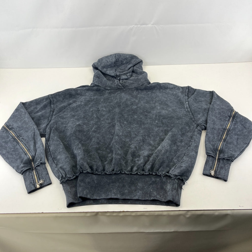 Drop Dead Distressed Look Grey Hoodie Zip Sleeves 100% Cotton Streetwear UK 2XL