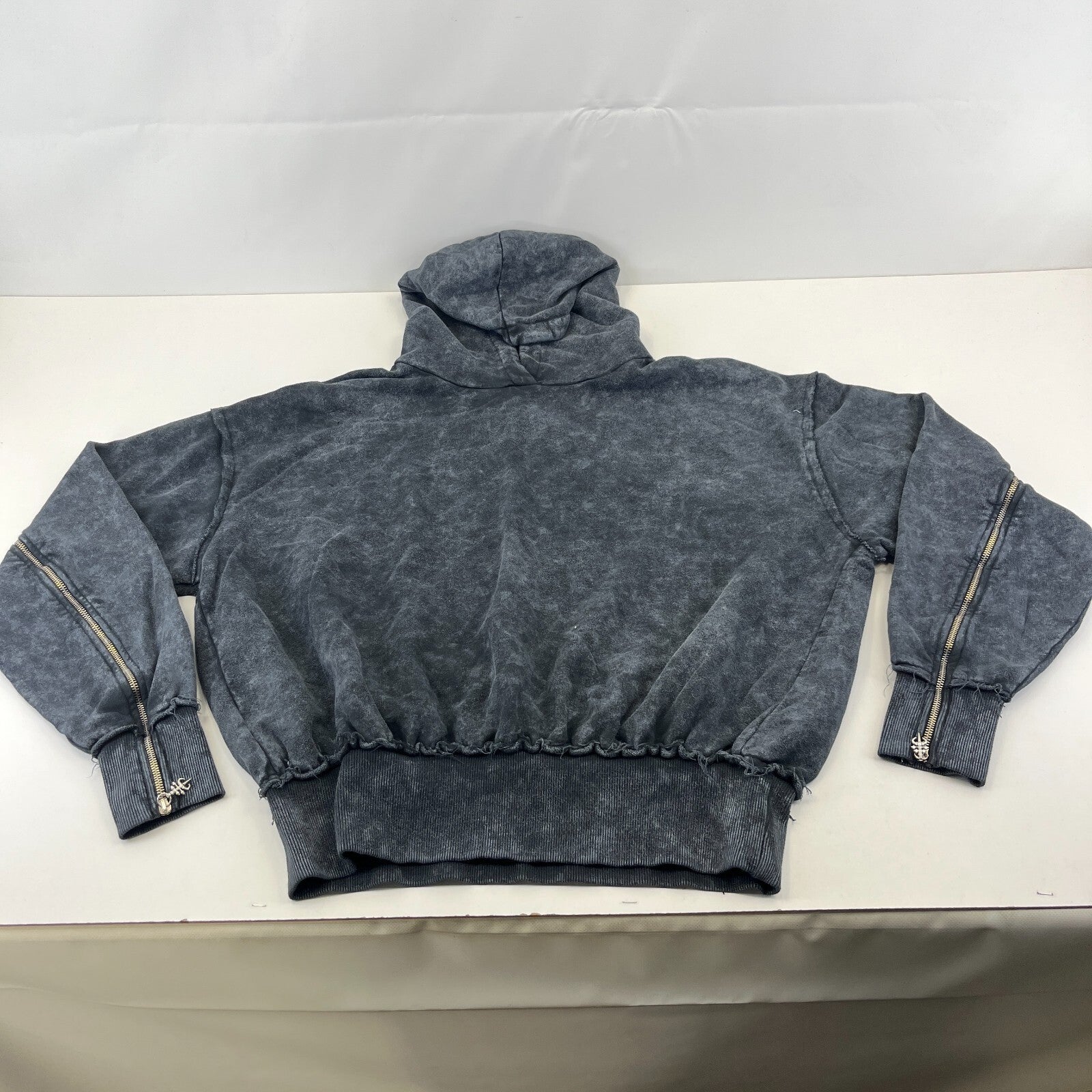 Drop Dead Distressed Look Grey Hoodie Zip Sleeves 100% Cotton Streetwear UK 2XL