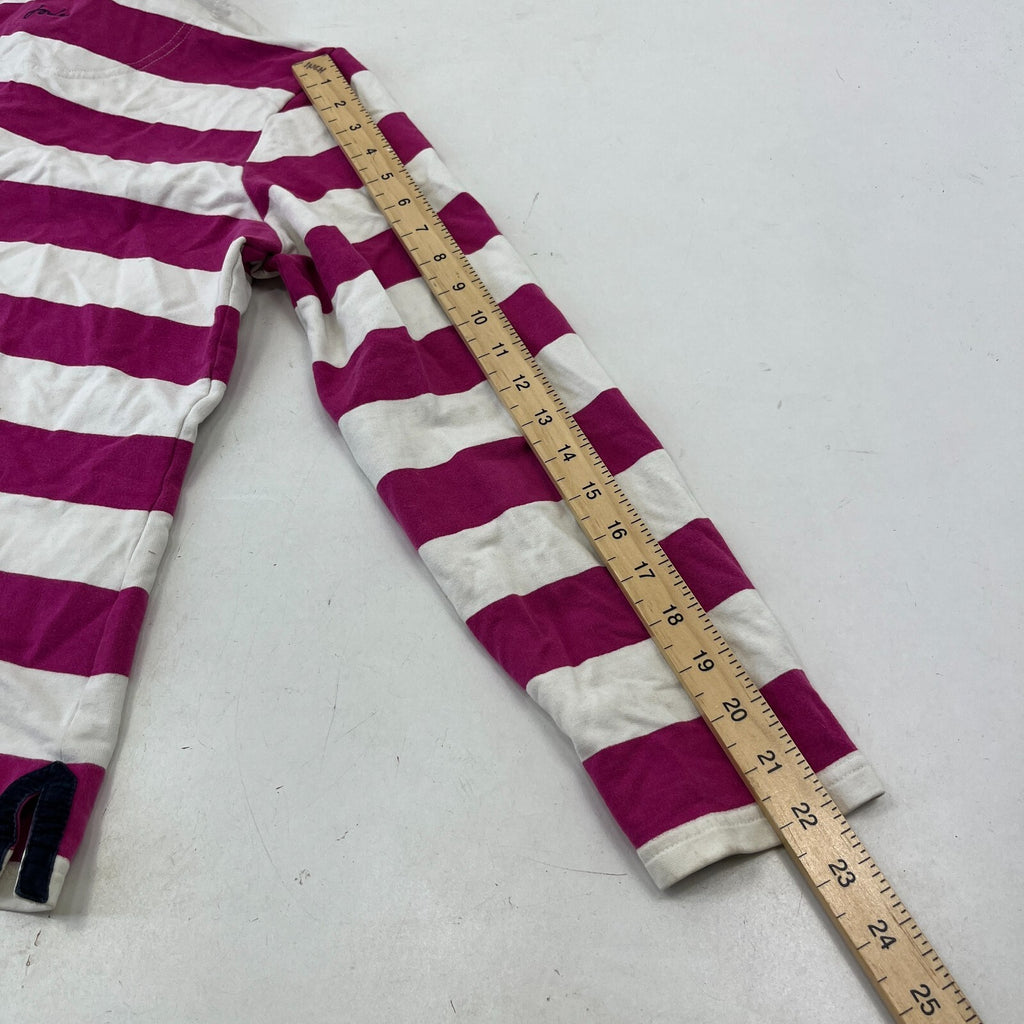 Joules White & Pink Striped Rugby Polo Shirt Distressed Long Sleeve Womens UK 12