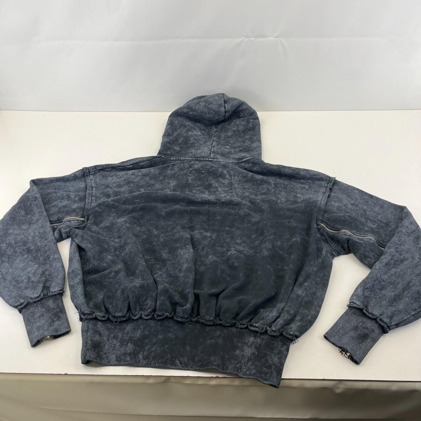 Drop Dead Distressed Look Grey w Zip Sleeves Hoodie UK M 100% Cotton Streetwear
