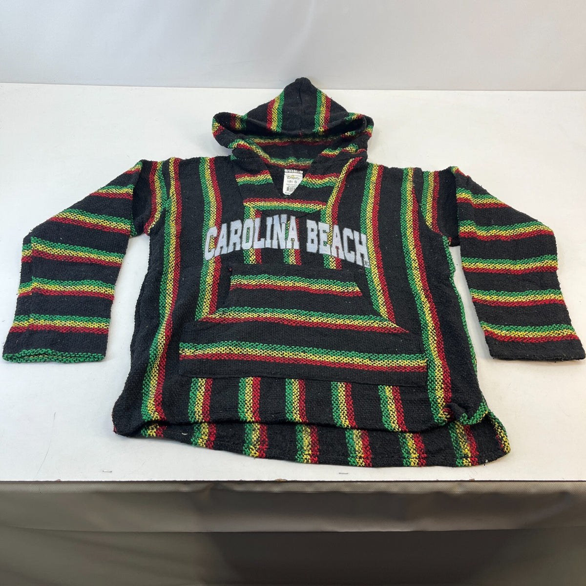 Genuine Mexican Baja Hoodie Pullover Hippie Festival Red/Yellow/Green UK size S