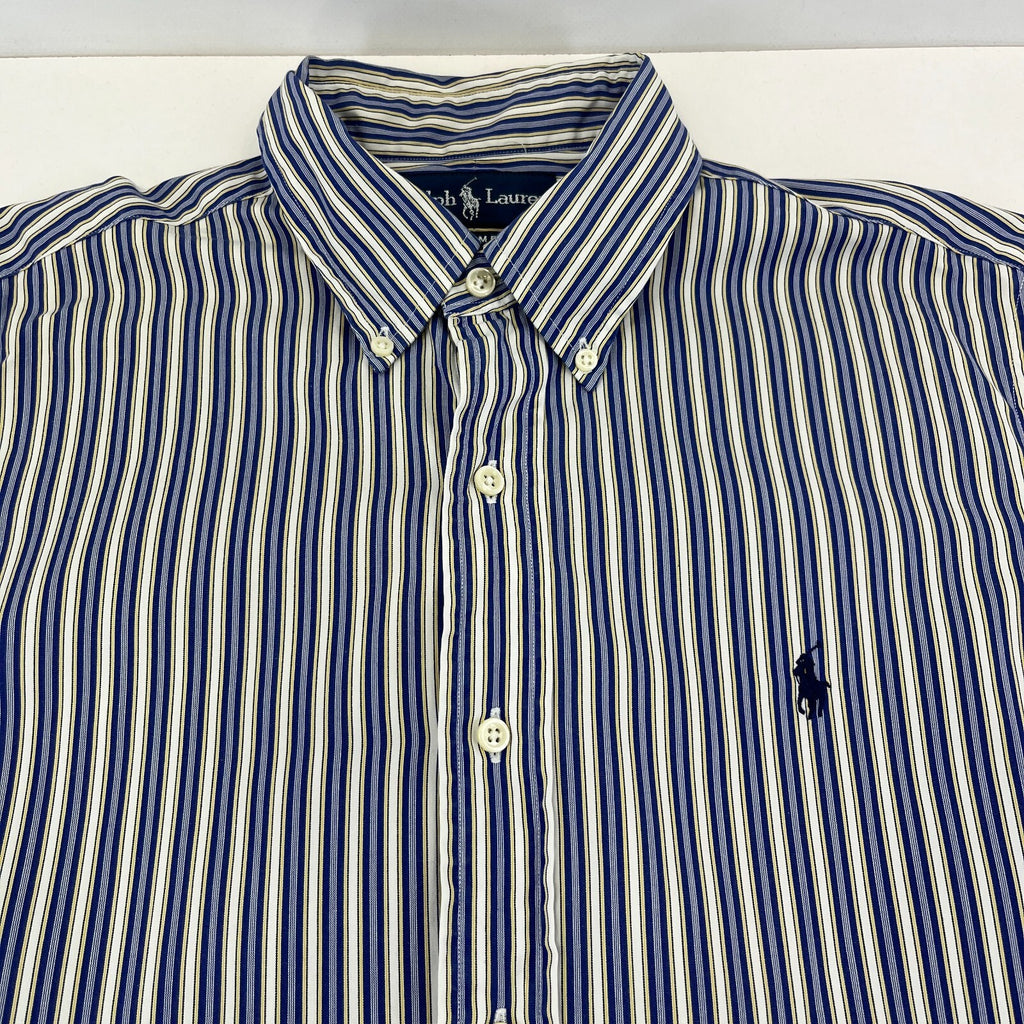 Ralph Lauren Shirt Mens 15 1/2 M Blue Pinstriped Cotton Button Up RL Pony