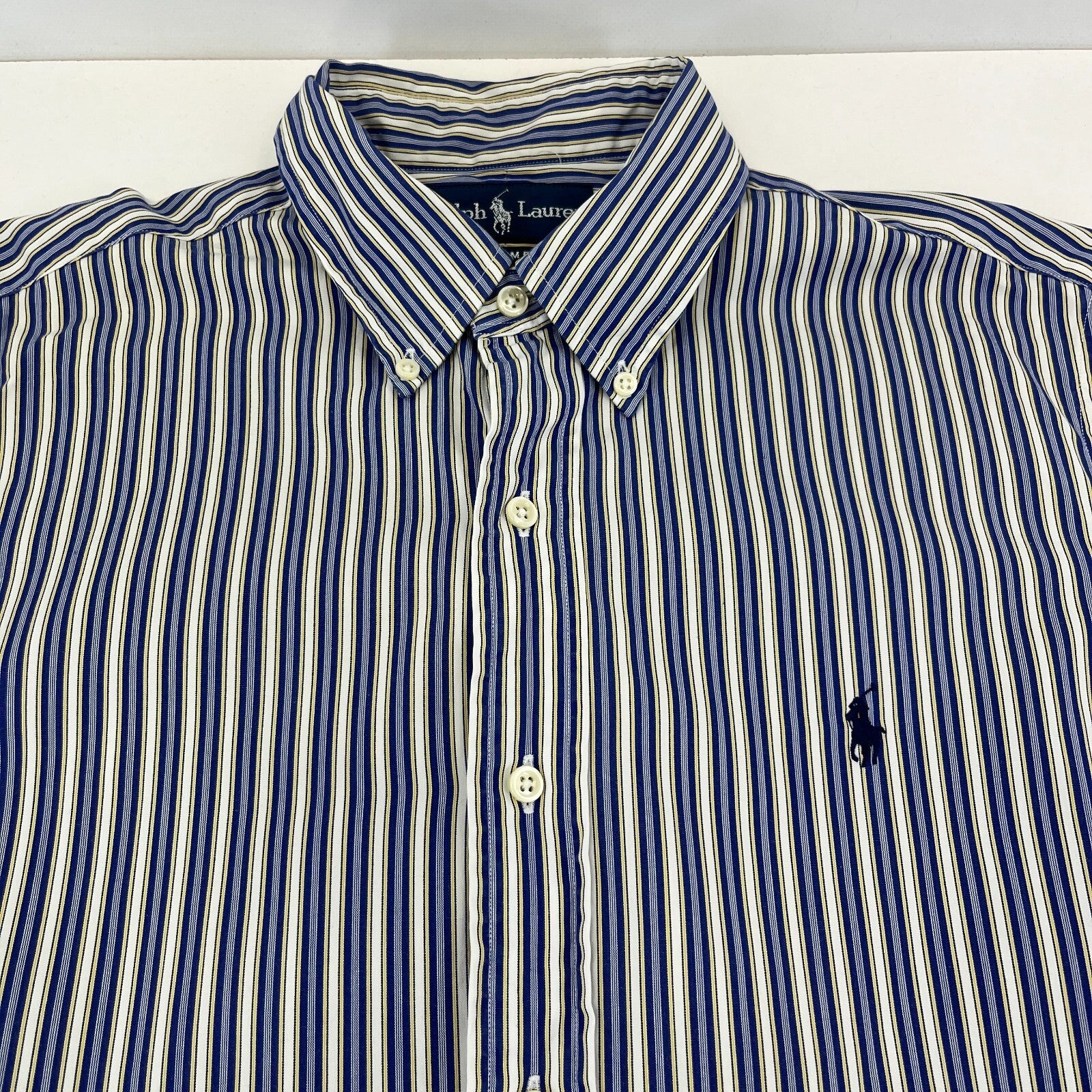 Ralph Lauren Shirt Mens 15 1/2 M Blue Pinstriped Cotton Button Up RL Pony