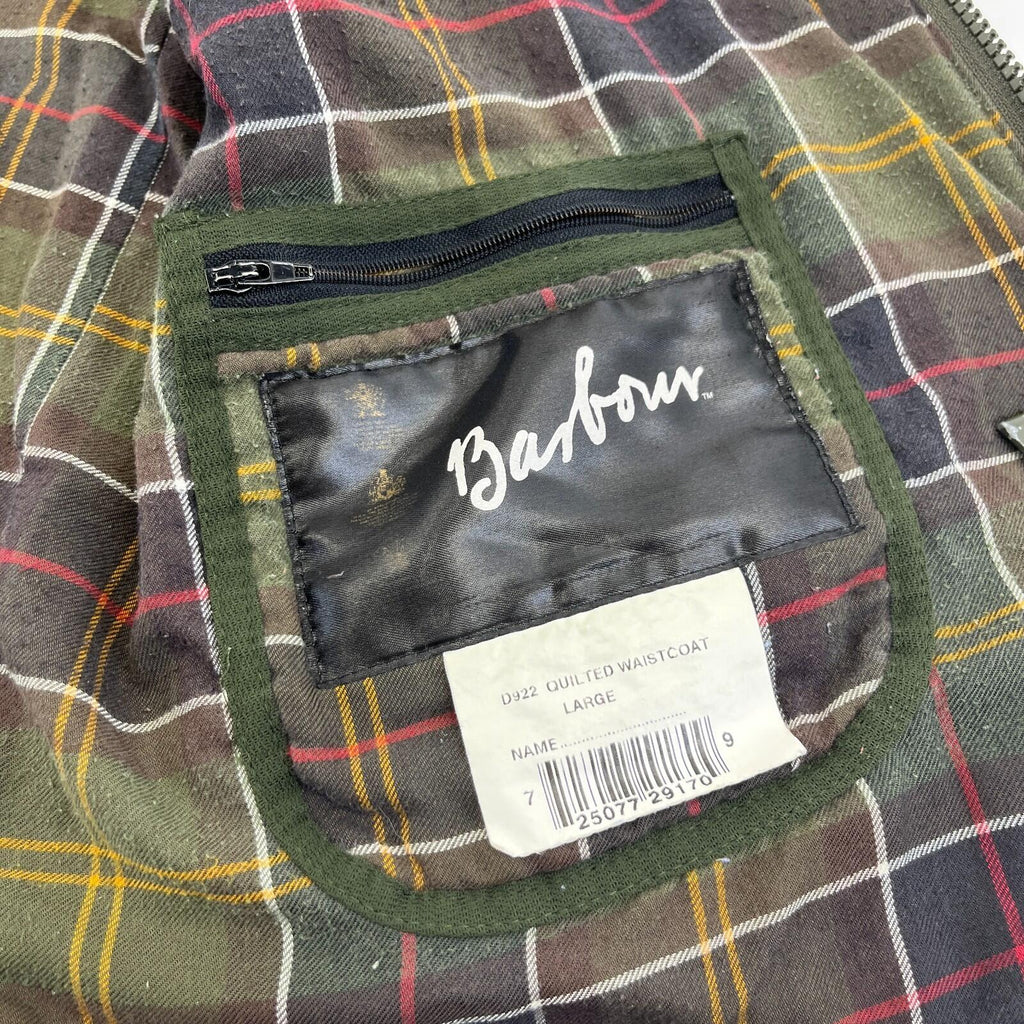 Barbour D922 Men’s Quilted Gilet size Large Green & Tartan Waistcoat England UK
