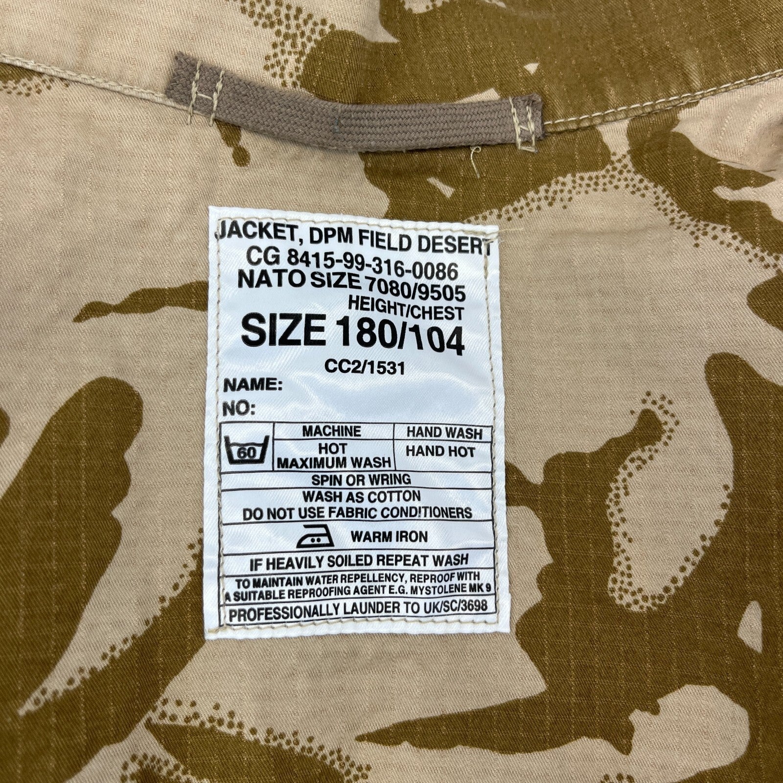 British Army Ripstop Field Jacket Smock Desert DPM Combat Soldier 95 - 180/104