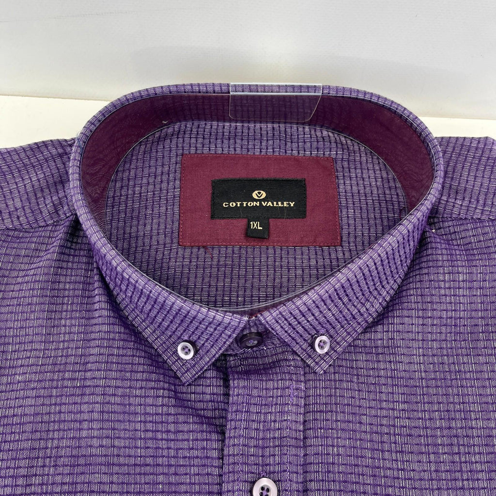 Cotton Valley Short Sleeve Shirt Purple Weave Button Down Collar UK size XL