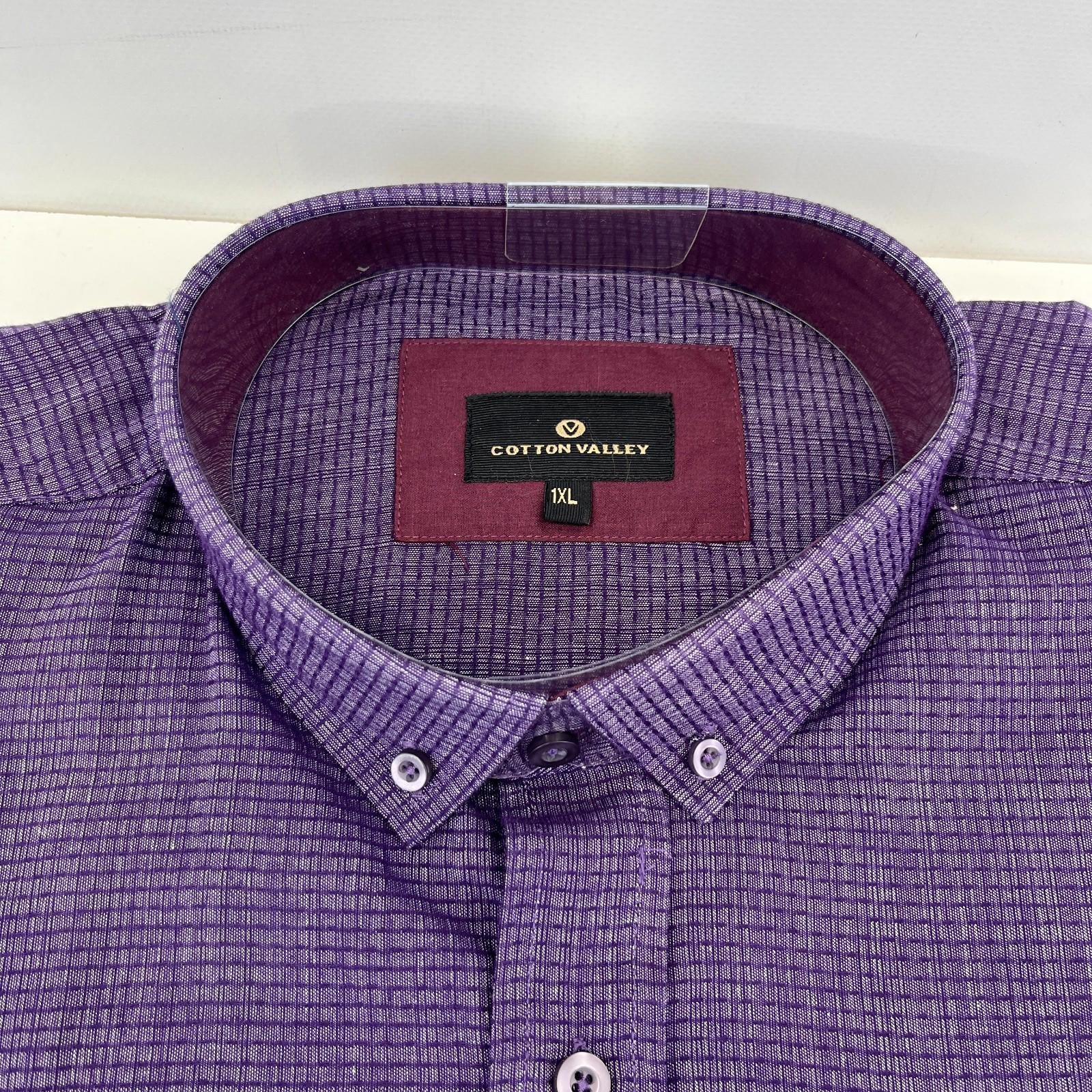 Cotton Valley Short Sleeve Shirt Purple Weave Button Down Collar UK size XL
