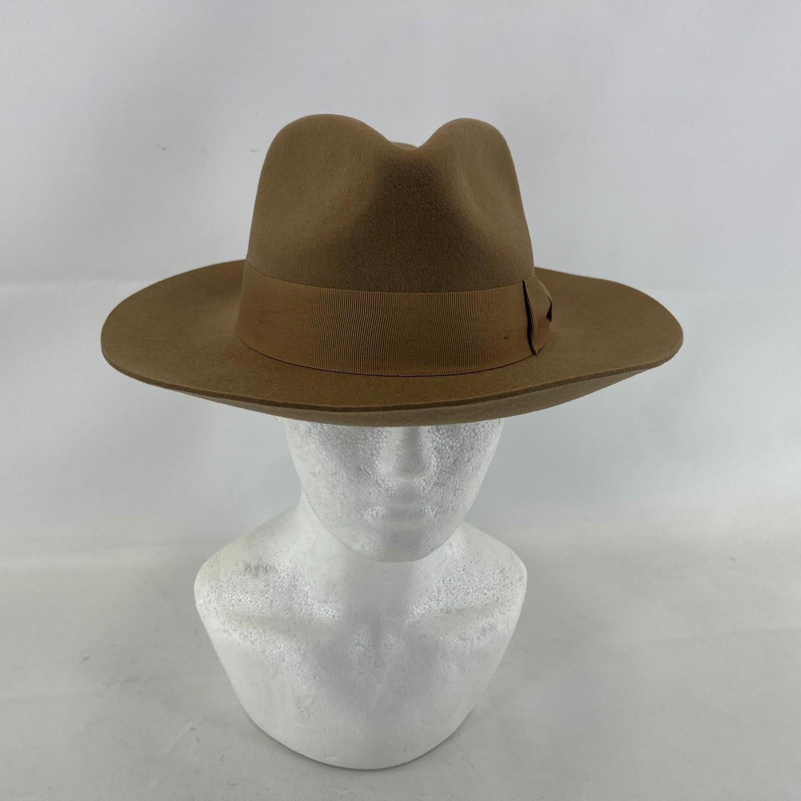Palms Halt 100% Wool Handmade Textured Fedora Hat in Camel Brown size M 56