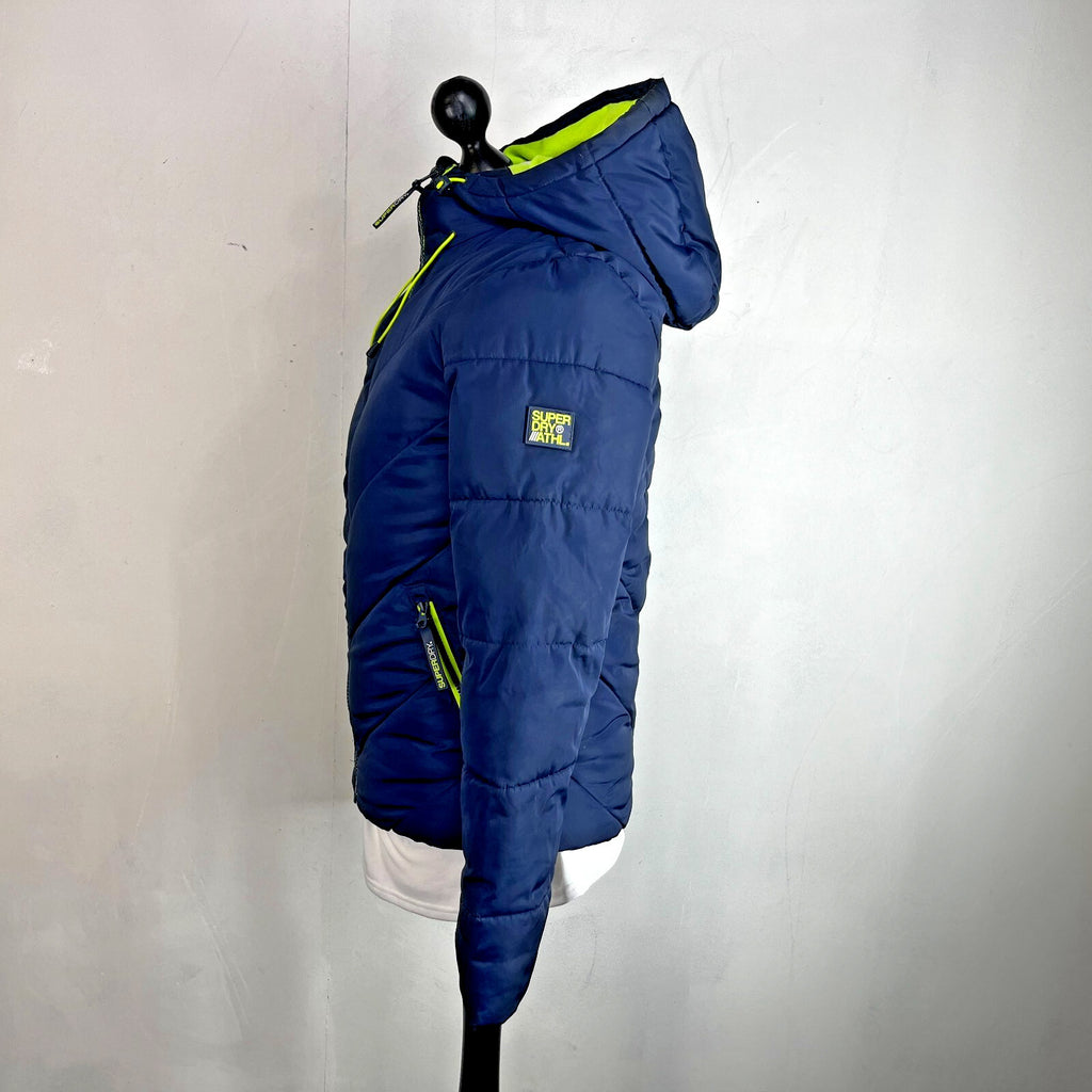 Superdry Navy Blue & Green Puffer Jacket with Hood size XS