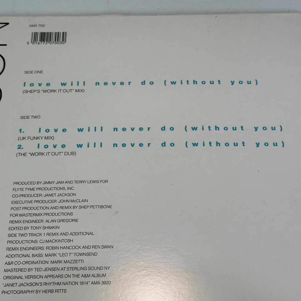 Janet Jackson 12" Vinyl Single Love Will Never Do (Without You) NM/VG