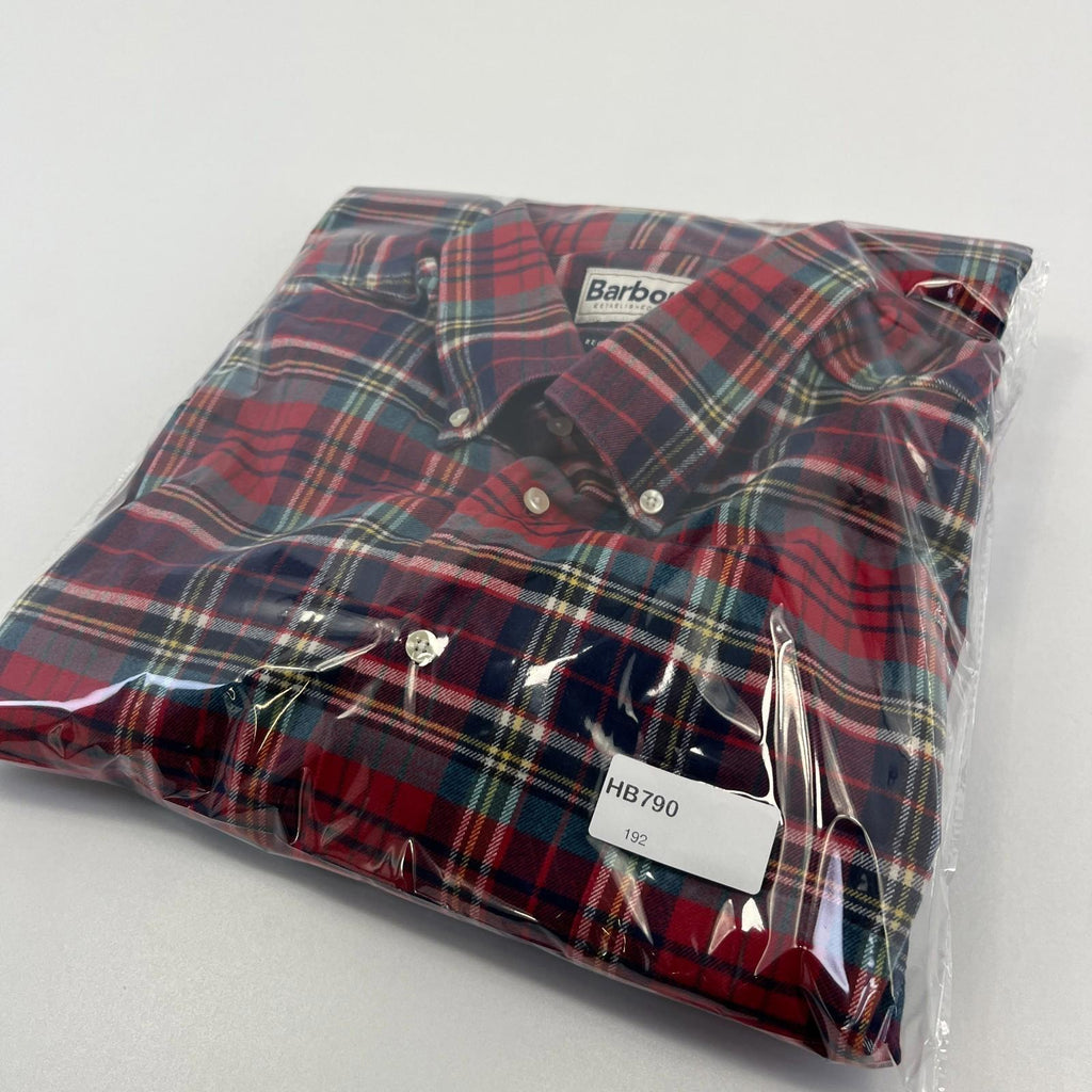 Barbour Men's Red Check Flannel Shirt Button Up Long Sleeve - UK size XL