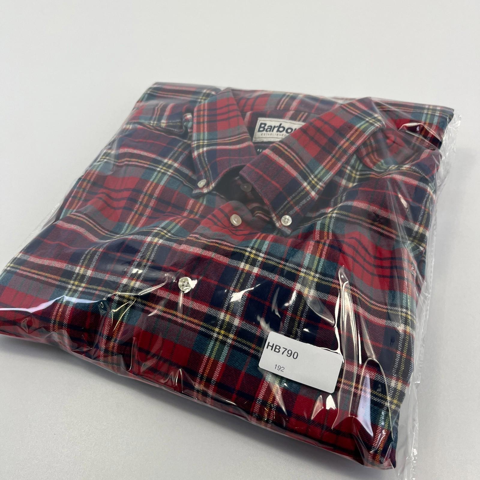 Barbour Men's Red Check Flannel Shirt Button Up Long Sleeve - UK size XL