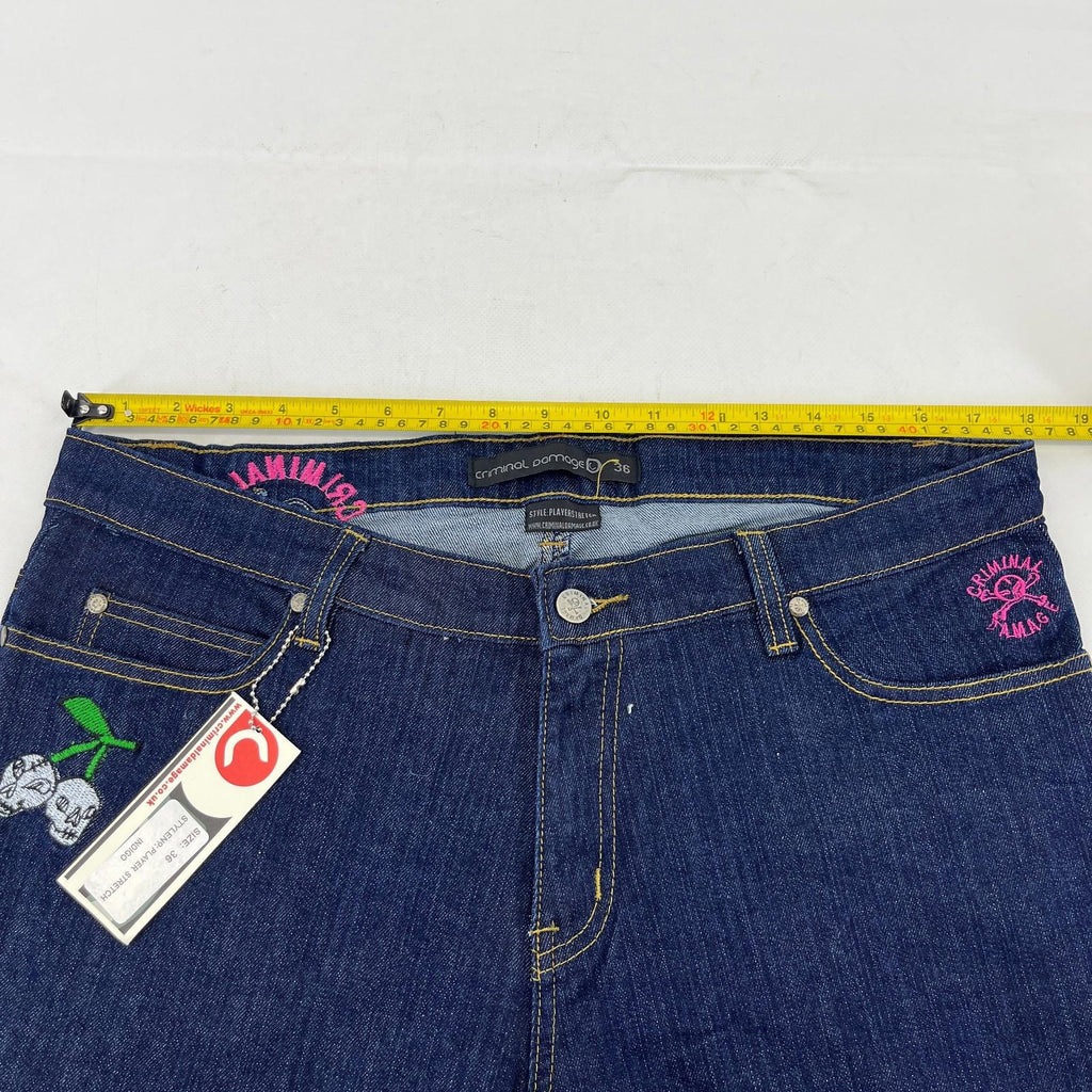 Criminal Damage Player Stretch Jeans Tapered Dark Blue 100% Cotton Denim W36 L32